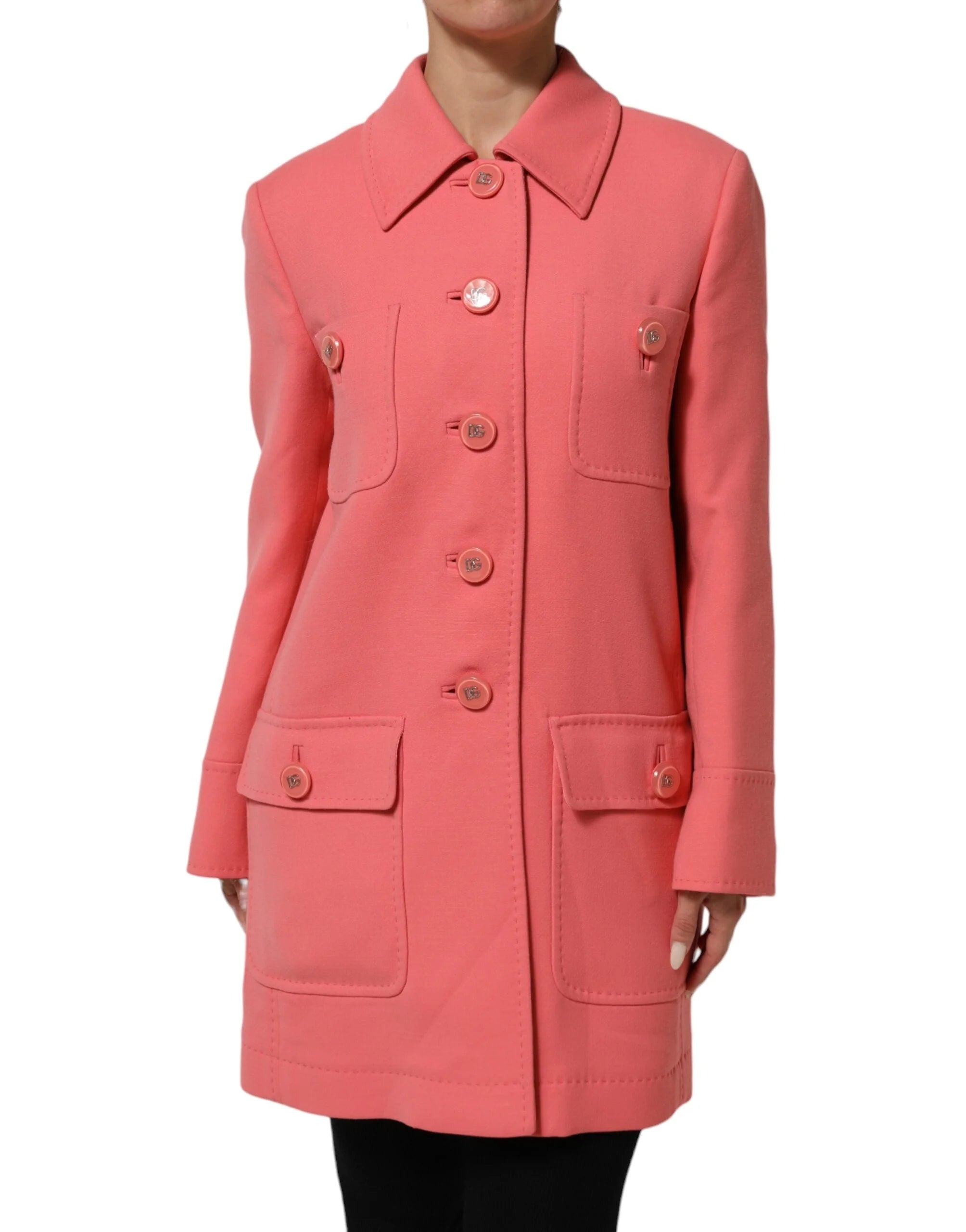 Dolce & Gabbana Pink Buttoned Down Trench Coat Jacket - IT38 | XS - Trench Coats