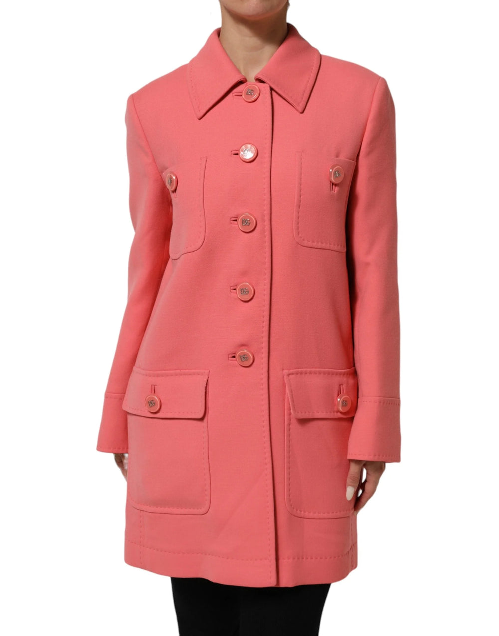 Dolce & Gabbana Pink Buttoned Down Trench Coat Jacket - IT38 | XS - Trench Coats