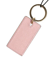 Dolce & Gabbana Pink Calf Leather DG Logo Metal Ring Keychain Keyring