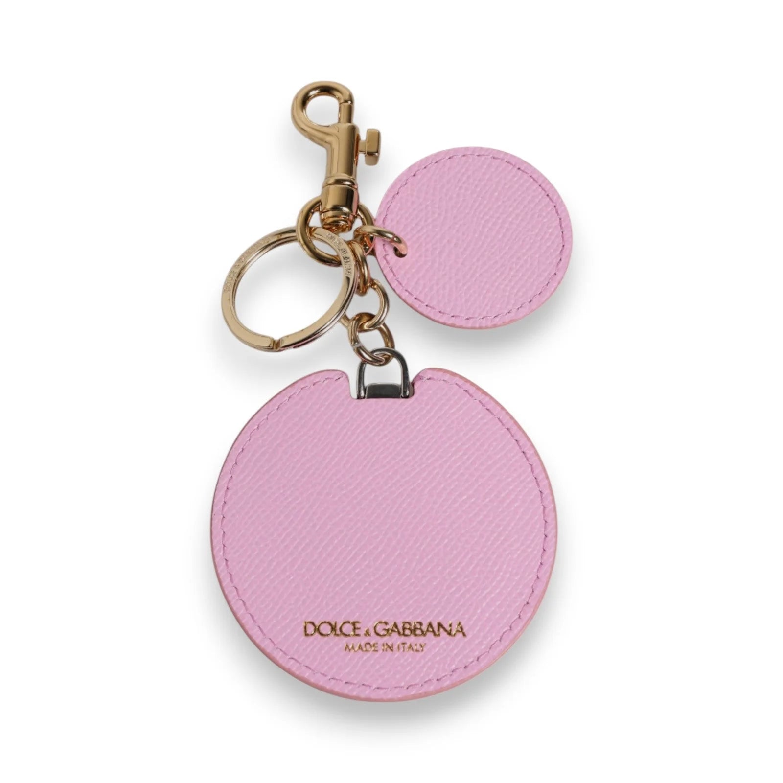 Dolce & Gabbana Pink Calf Leather Gold Metal Logo Print Keyring Keychain - Keychains