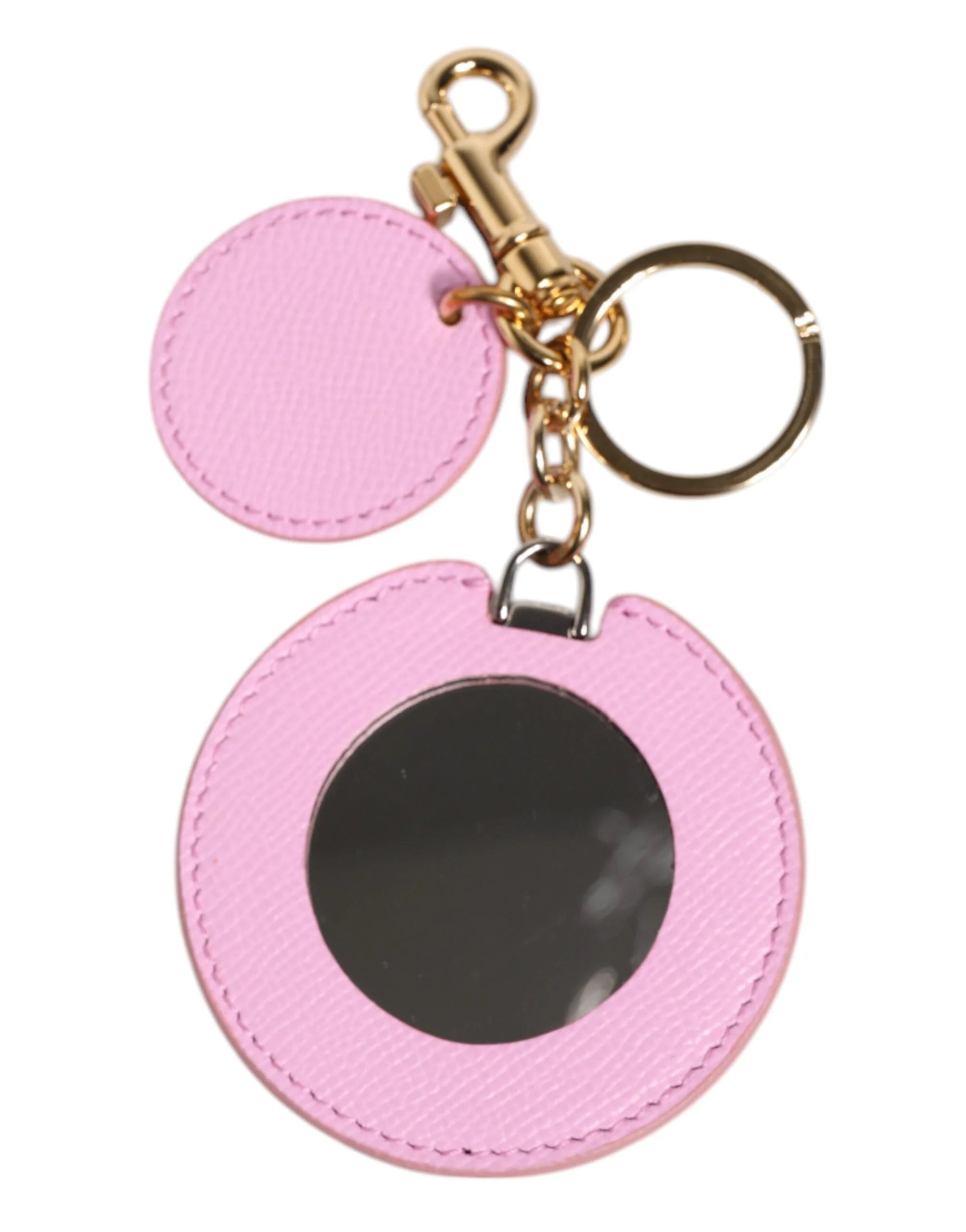 Dolce & Gabbana Pink Calf Leather Gold Metal Logo Print Keyring Keychain - Keychains