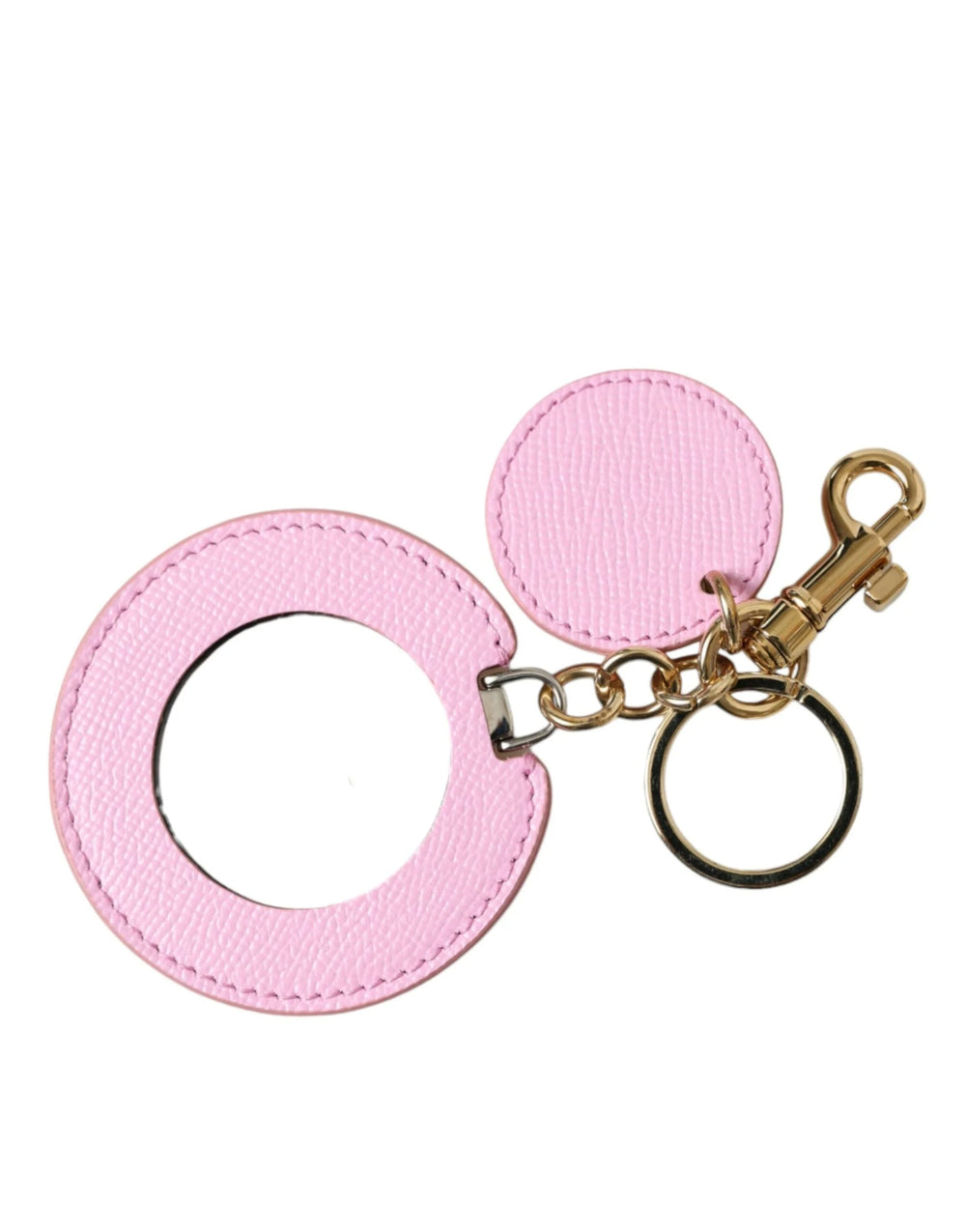 Dolce & Gabbana Pink Calf Leather Gold Metal Logo Print Keyring Keychain - Keychains