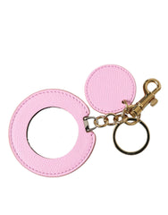 Dolce & Gabbana Pink Calf Leather Gold Metal Logo Print Keyring Keychain - Keychains