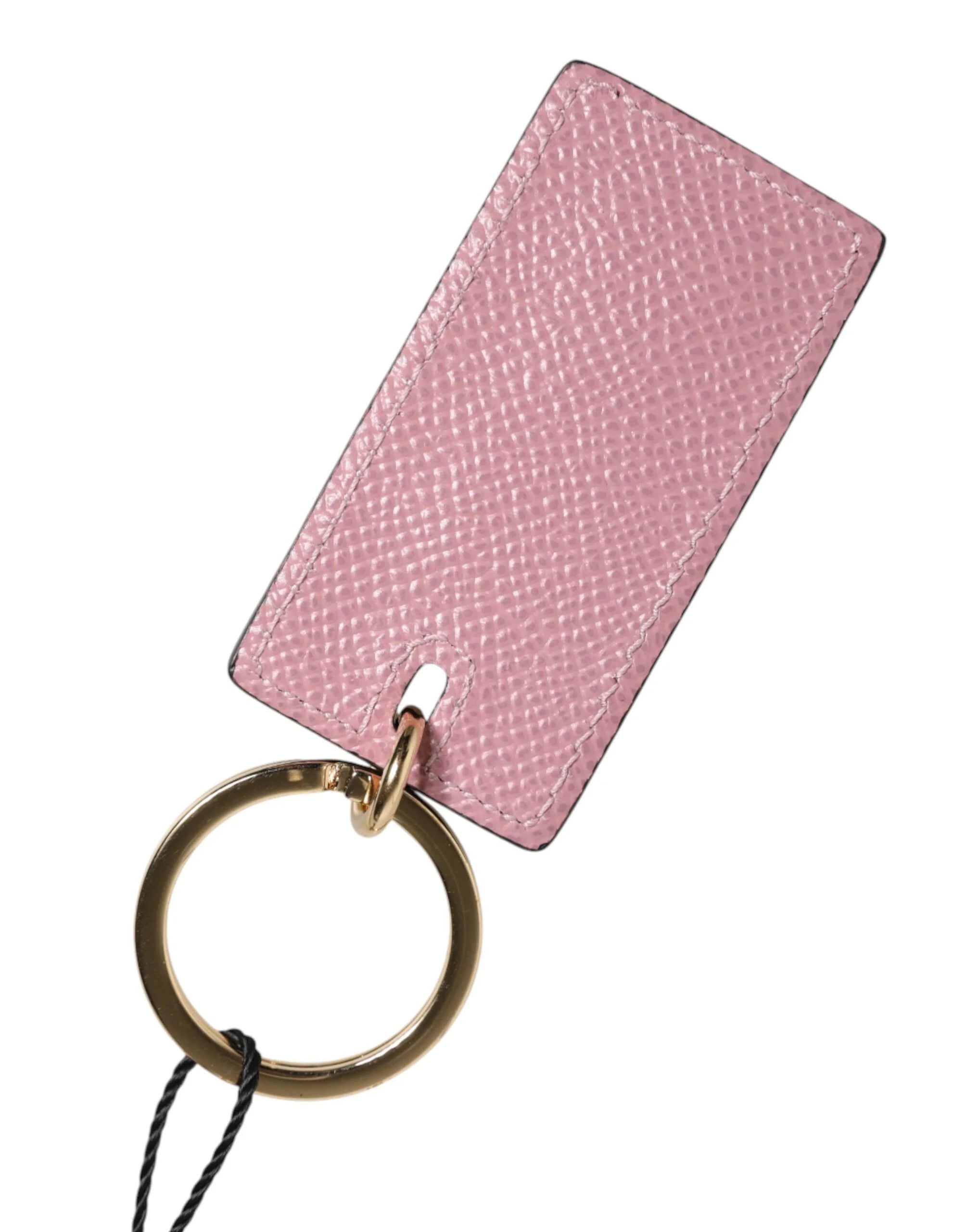Dolce & Gabbana Pink Calf Leather Logo Metal Ring Men Keychain Keyring