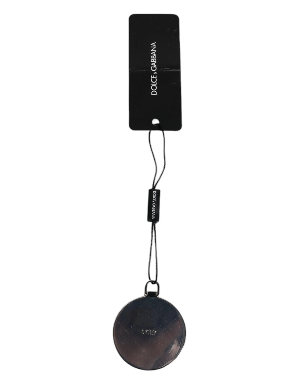 Dolce & Gabbana Pink Calfskin Leather Round Logo Hand Mirror Holder - Face Mirrors