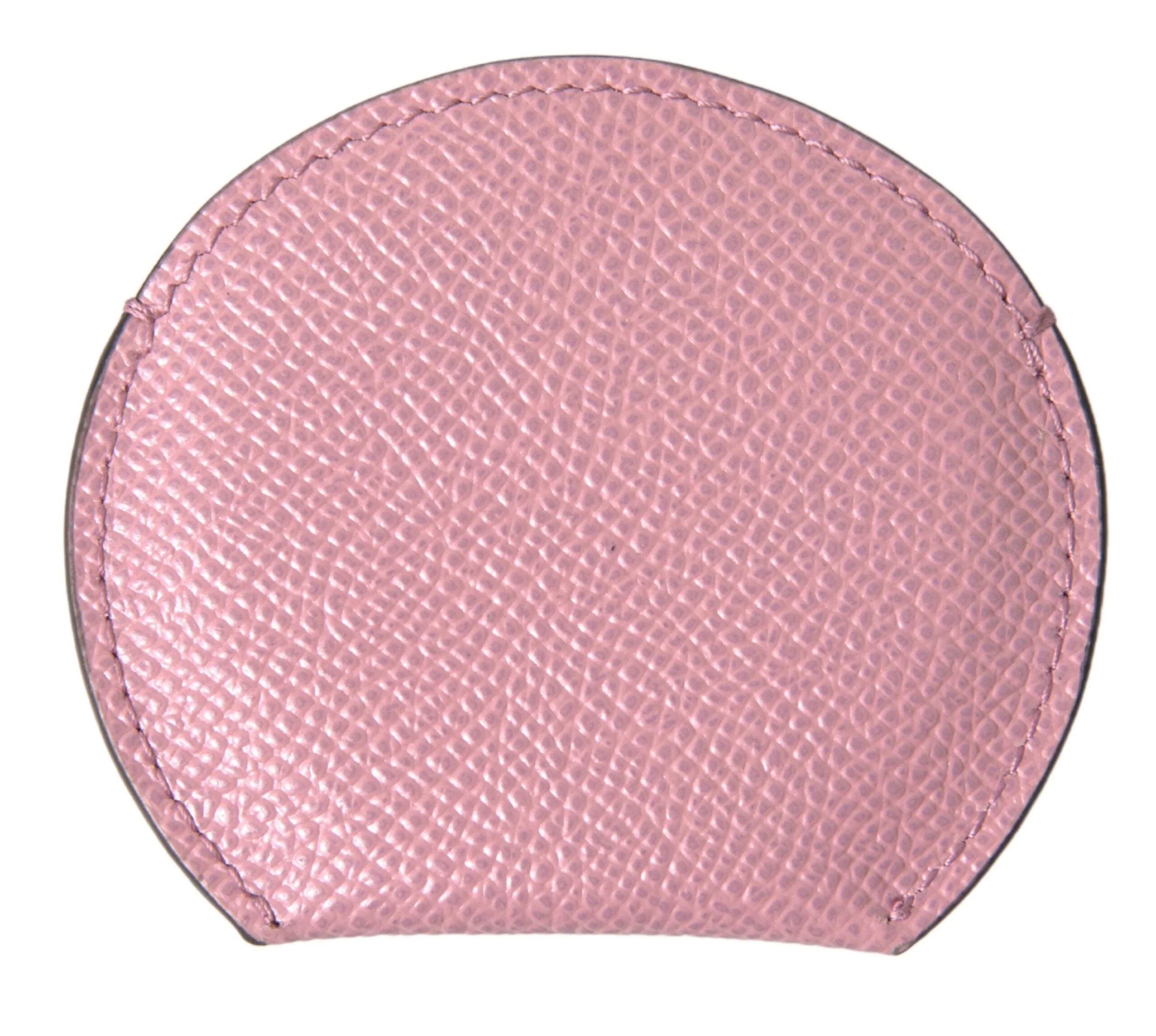 Dolce & Gabbana Pink Calfskin Leather Round Logo Print Hand Mirror Holder - Face Mirrors