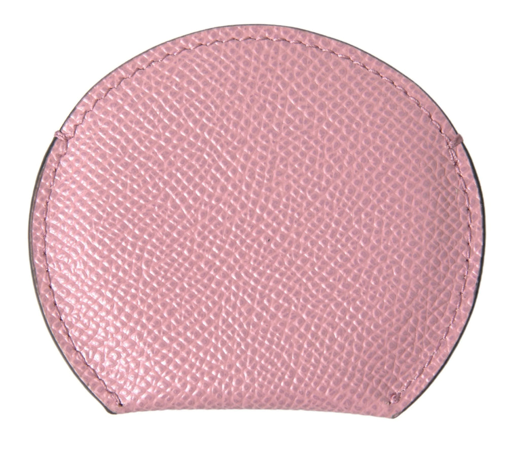 Dolce & Gabbana Pink Calfskin Leather Round Logo Print Hand Mirror Holder - Face Mirrors