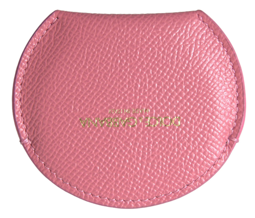 Dolce & Gabbana Pink Calfskin Leather Round Logo Print Hand Mirror Holder - Face Mirrors