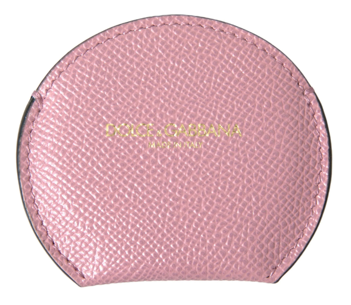 Dolce & Gabbana Pink Calfskin Leather Round Logo Print Hand Mirror Holder - Face Mirrors