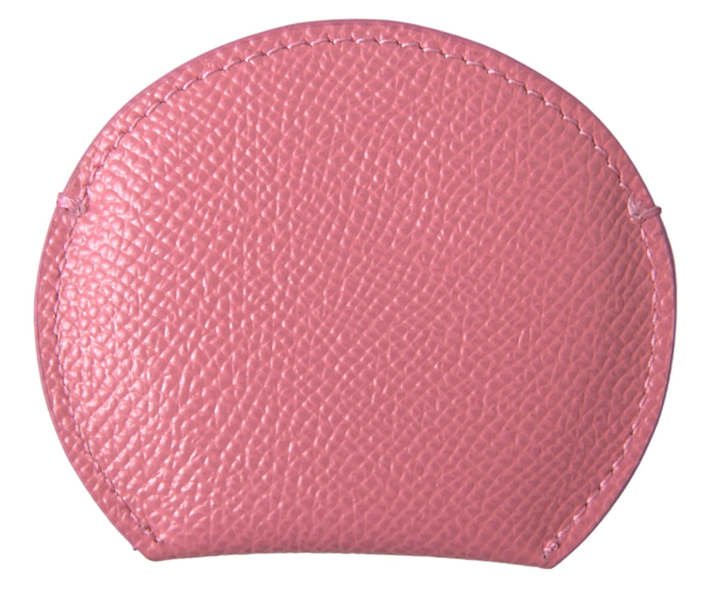 Dolce & Gabbana Pink Calfskin Leather Round Logo Print Hand Mirror Holder - Face Mirrors