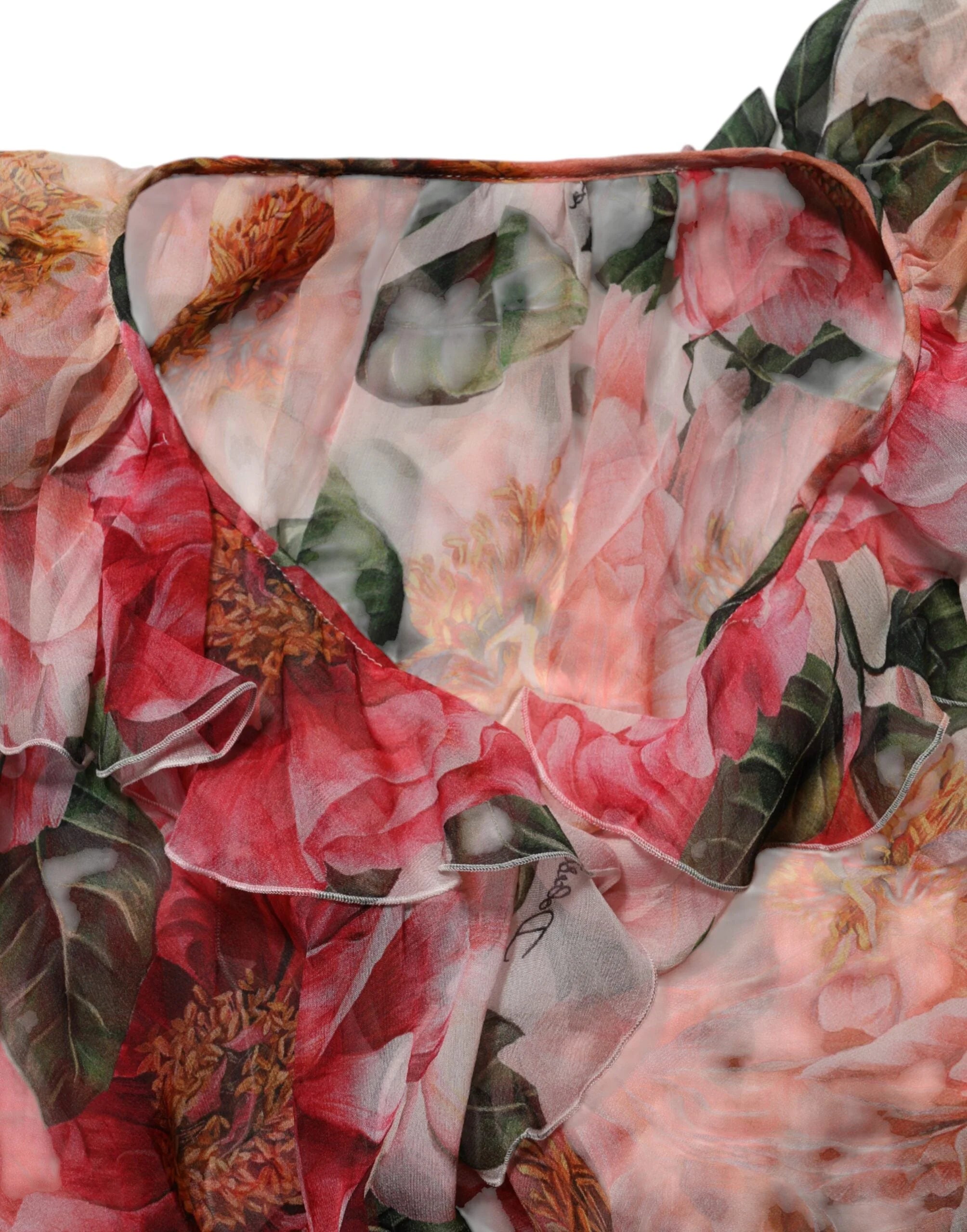 Dolce & Gabbana Pink Camellias Printed Silk V-neck Blouse Top - Blouses