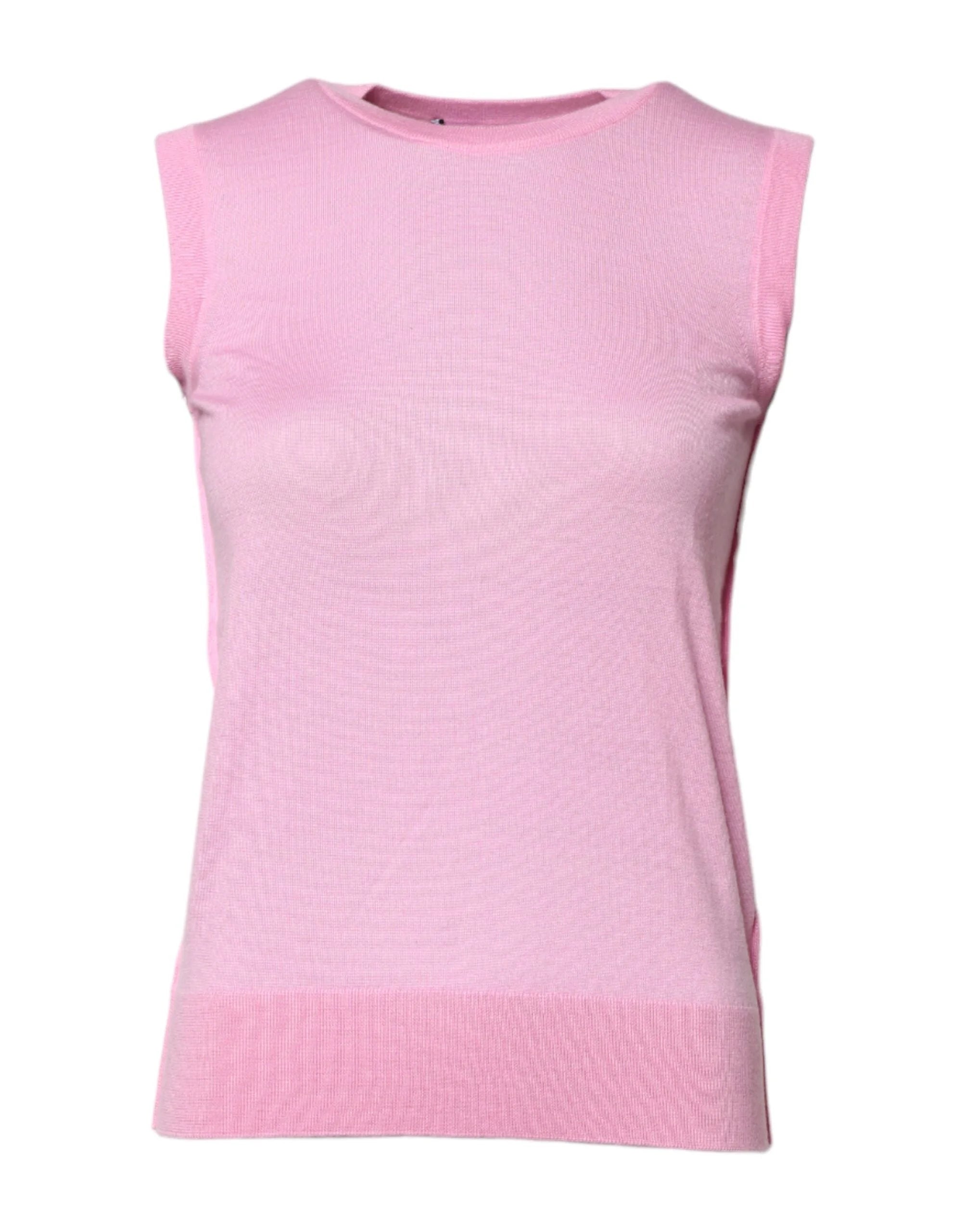 Dolce & Gabbana Pink Cashmere Round Neck Sleeveless Tank Top - IT36|XXS - Tank Tops