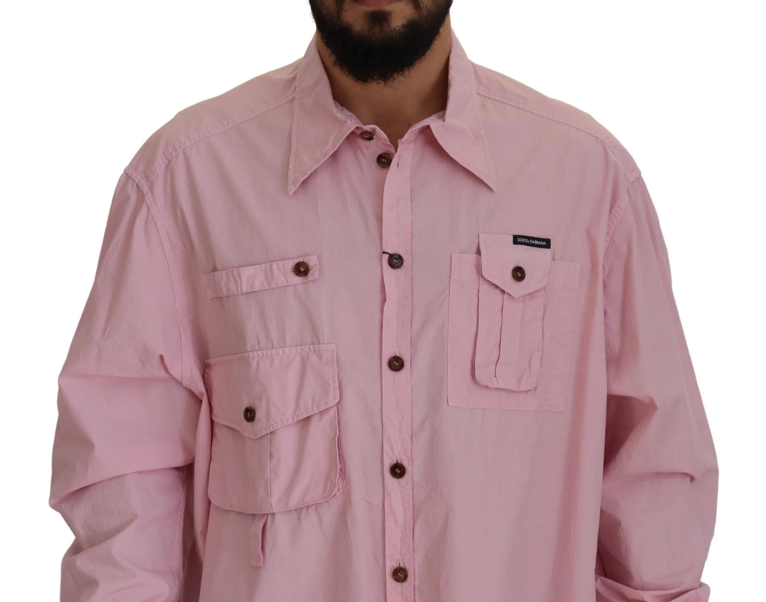 Dolce & Gabbana Pink Casual Button Down Long Sleeves Shirt - IT45 | 3XL - Shirts