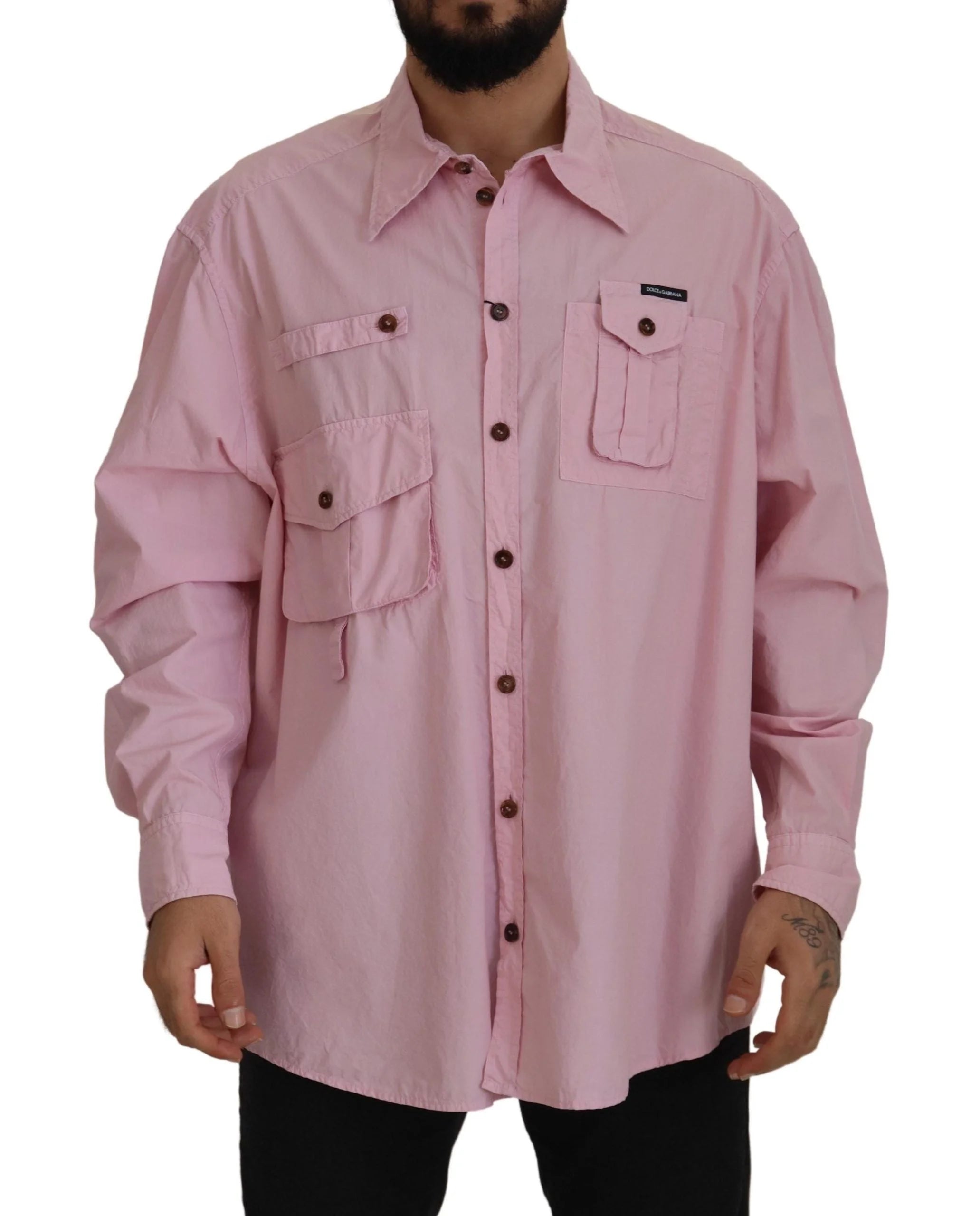 Dolce & Gabbana Pink Casual Button Down Long Sleeves Shirt - IT45 | 3XL - Shirts