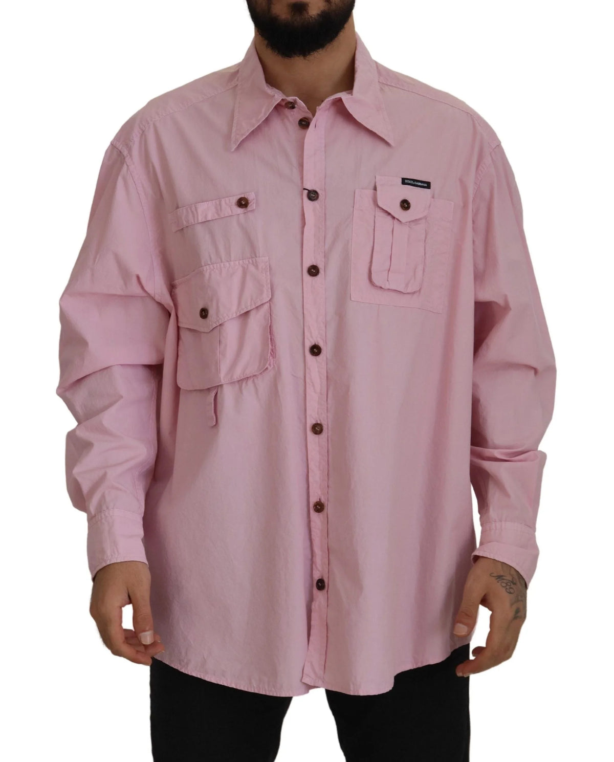 Dolce & Gabbana Pink Casual Button Down Long Sleeves Shirt - IT45 | 3XL - Shirts