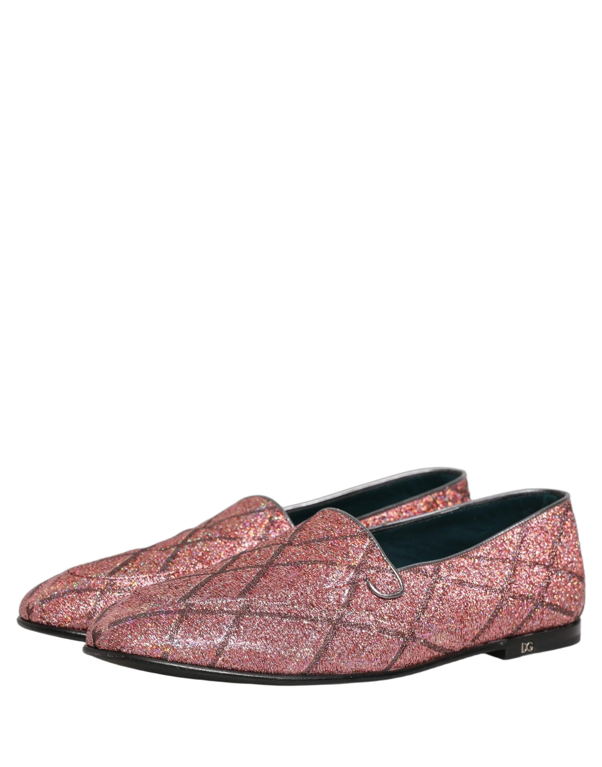 Dolce & Gabbana Pink Check Glitter Lurex Logo Loafers Shoes - EU43/US10