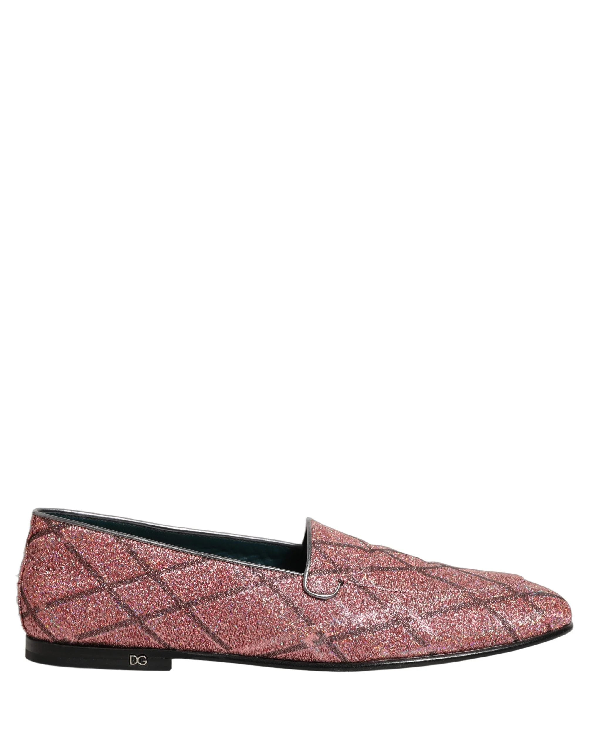 Dolce & Gabbana Pink Check Glitter Lurex Logo Loafers Shoes - EU43/US10