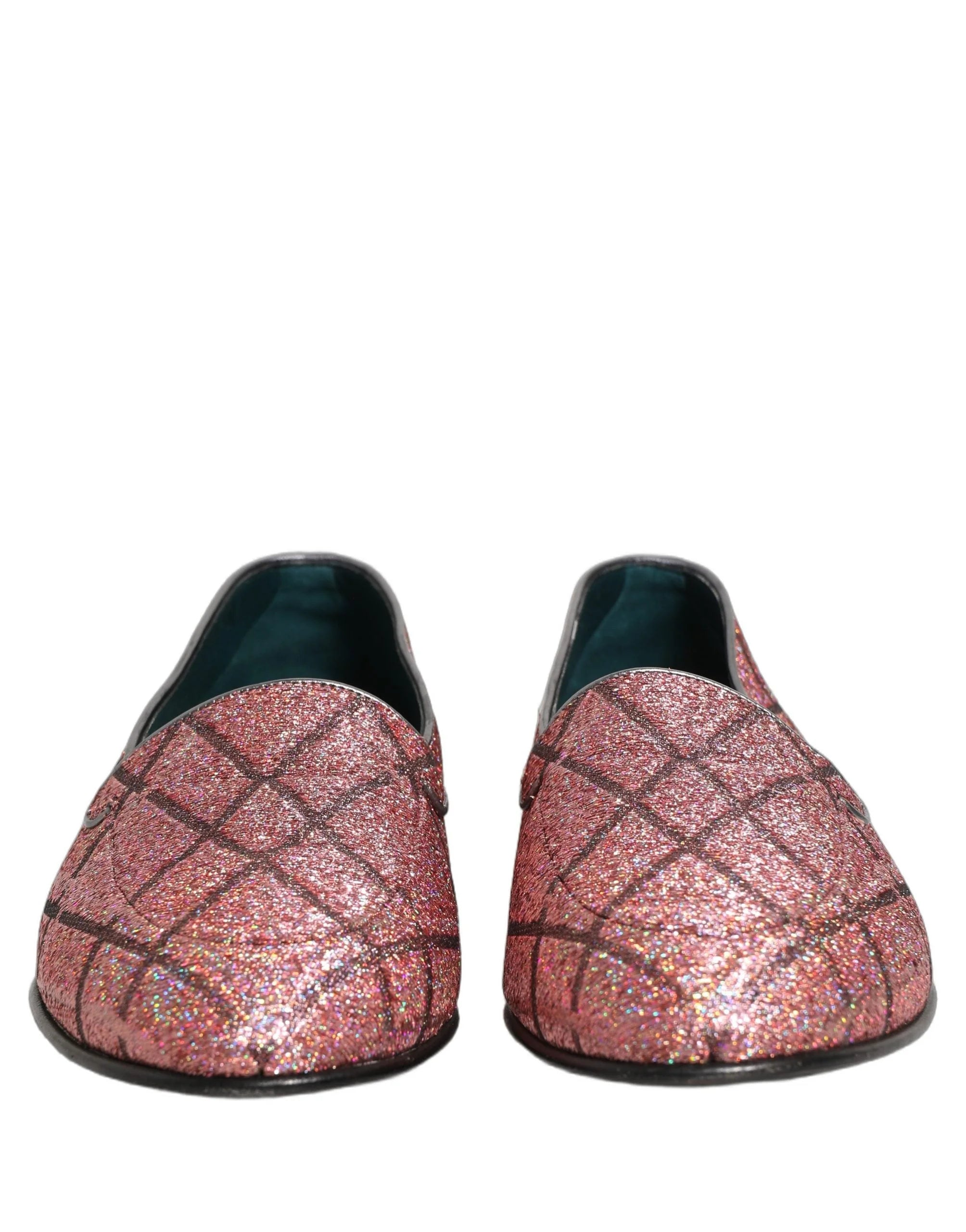 Dolce & Gabbana Pink Check Glitter Lurex Logo Loafers Shoes - EU43/US10