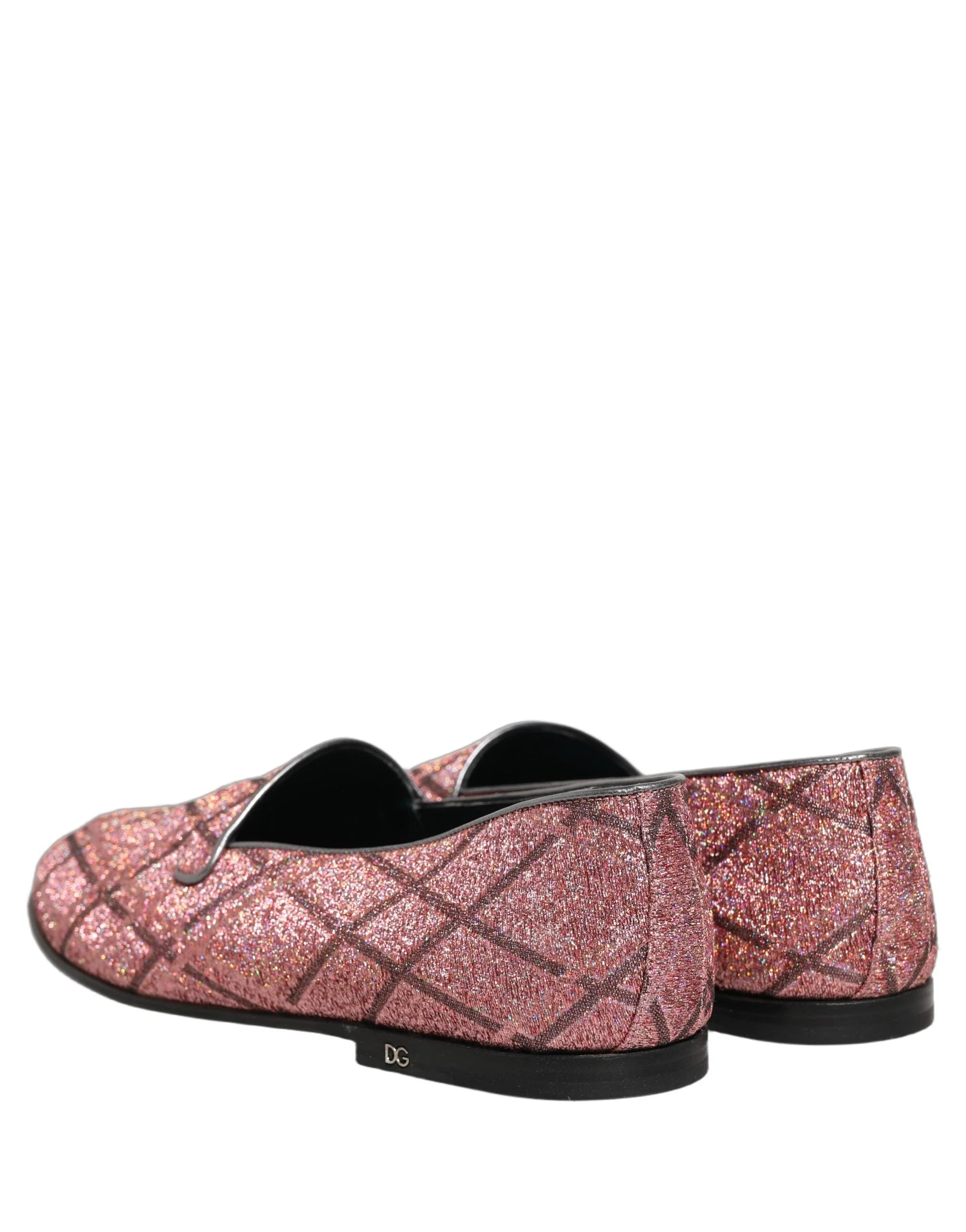 Dolce & Gabbana Pink Check Glitter Lurex Logo Loafers Shoes - EU43/US10