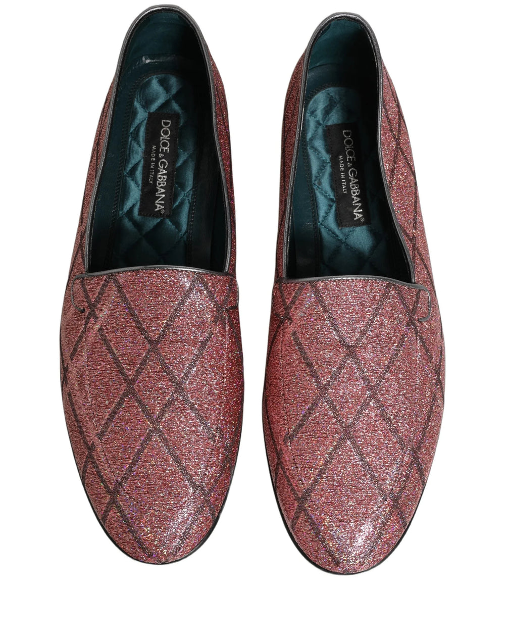 Dolce & Gabbana Pink Check Glitter Lurex Logo Loafers Shoes - EU43/US10