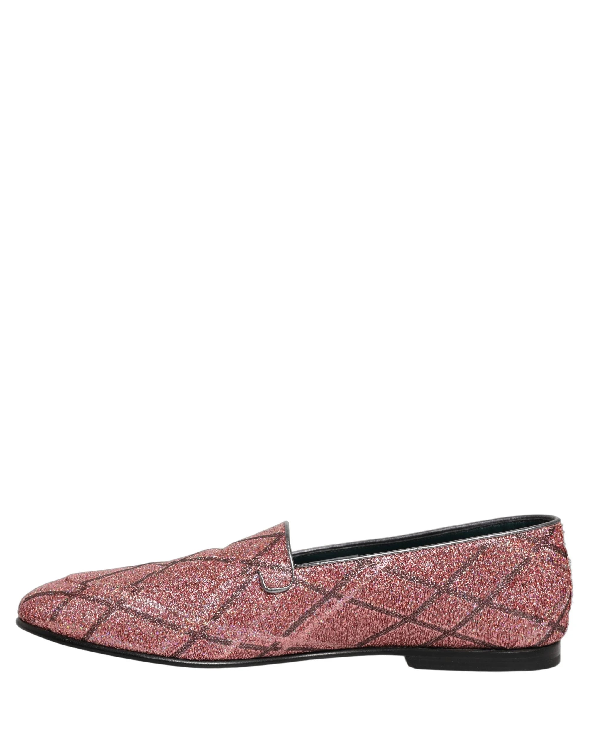 Dolce & Gabbana Pink Check Glitter Lurex Logo Loafers Shoes - EU43/US10