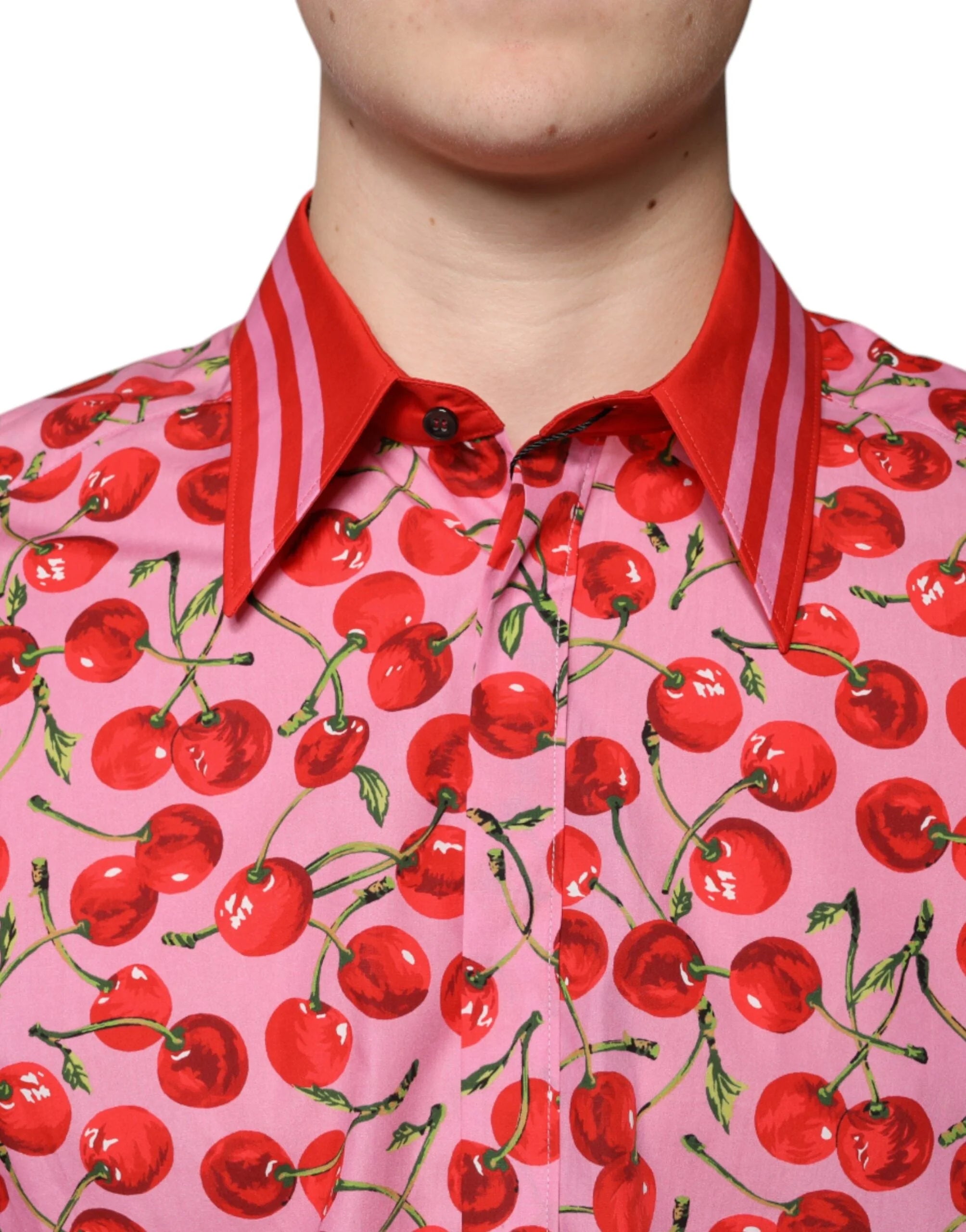 Dolce & Gabbana Pink Cherry Cotton Formal MARTINI Dress Shirt - IT41 | L - Shirts