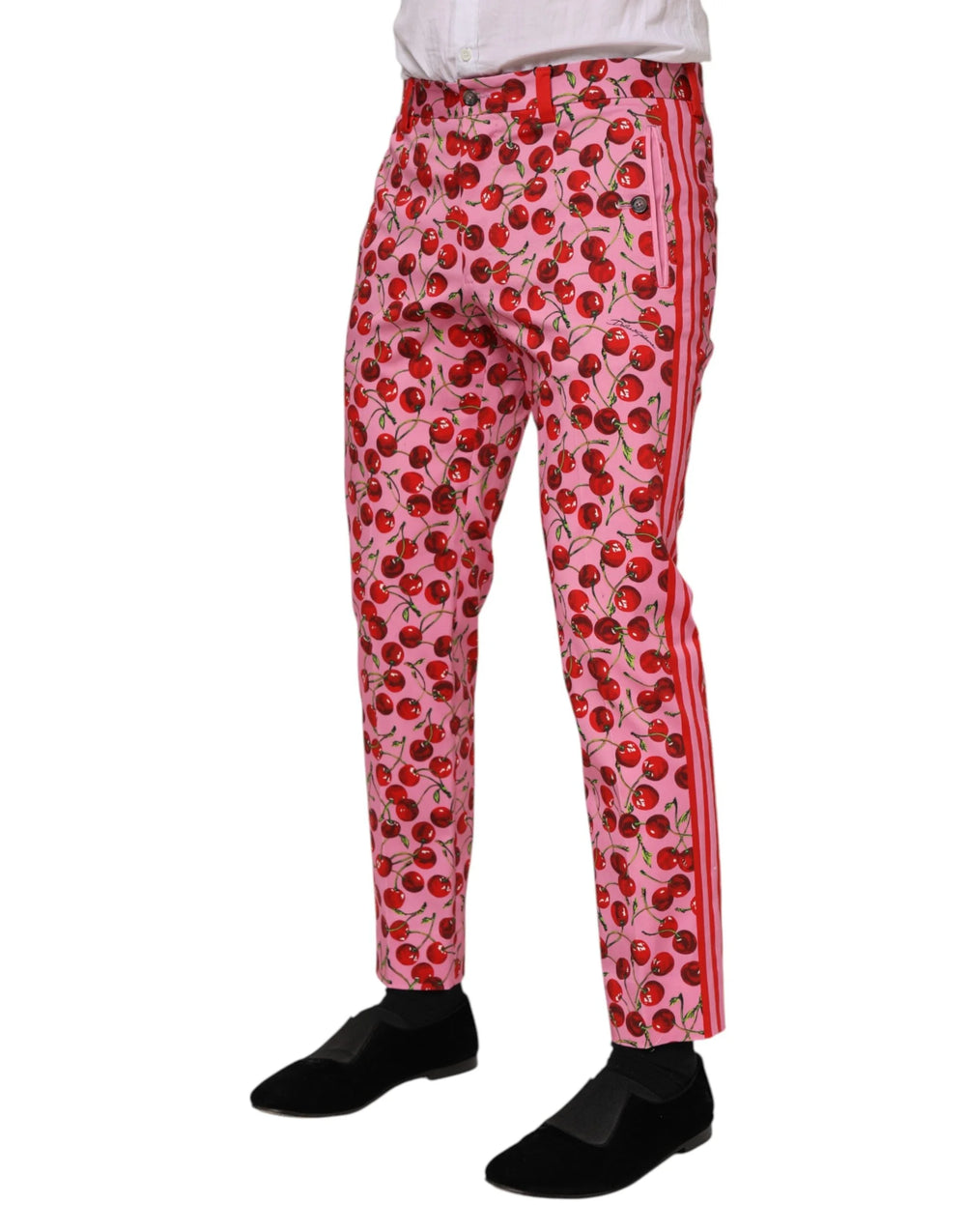 Dolce & Gabbana Pink Cherry Print Cotton Dress Pants - IT48 | M - Trousers