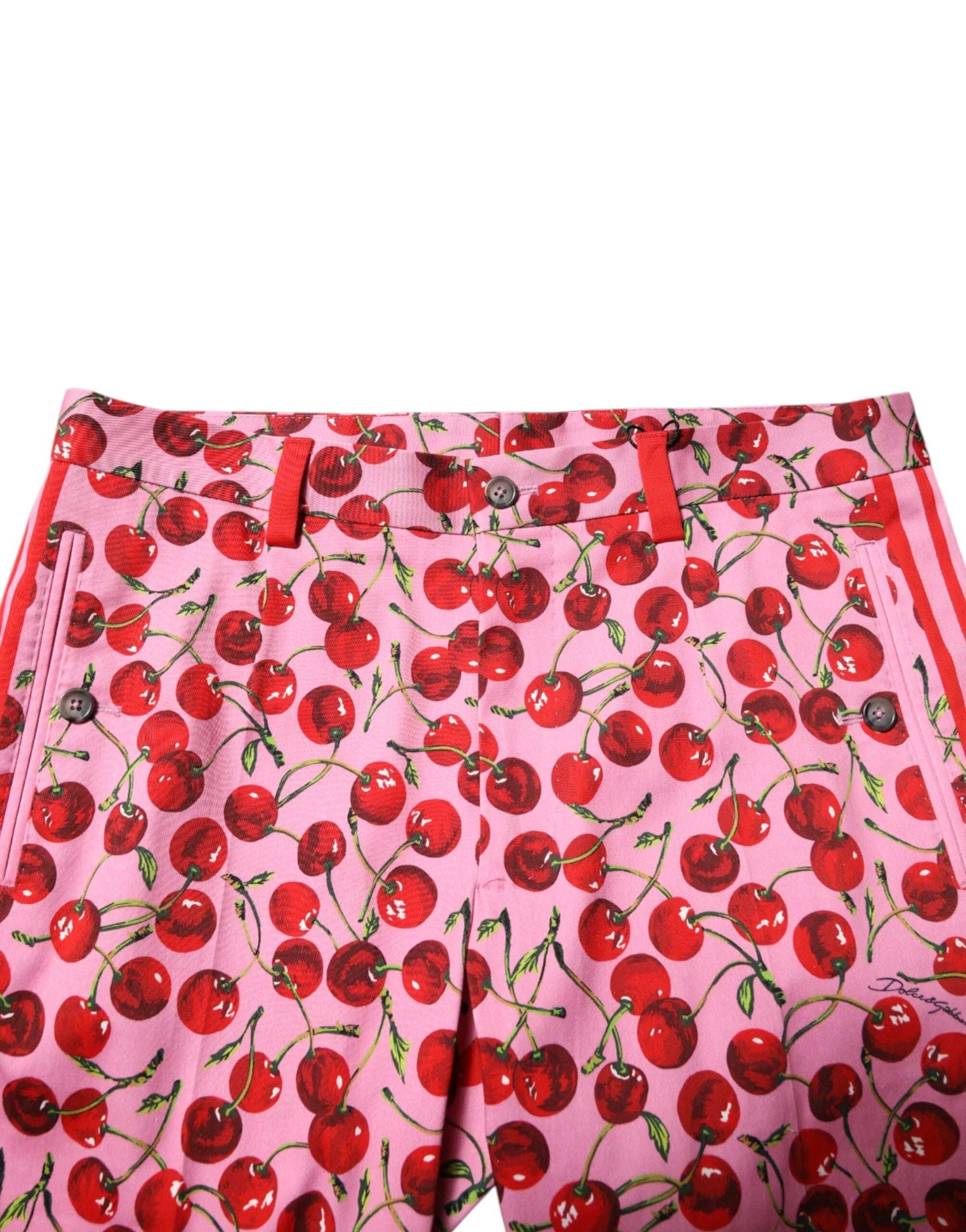 Dolce & Gabbana Pink Cherry Print Cotton Dress Pants - IT48 | M - Trousers