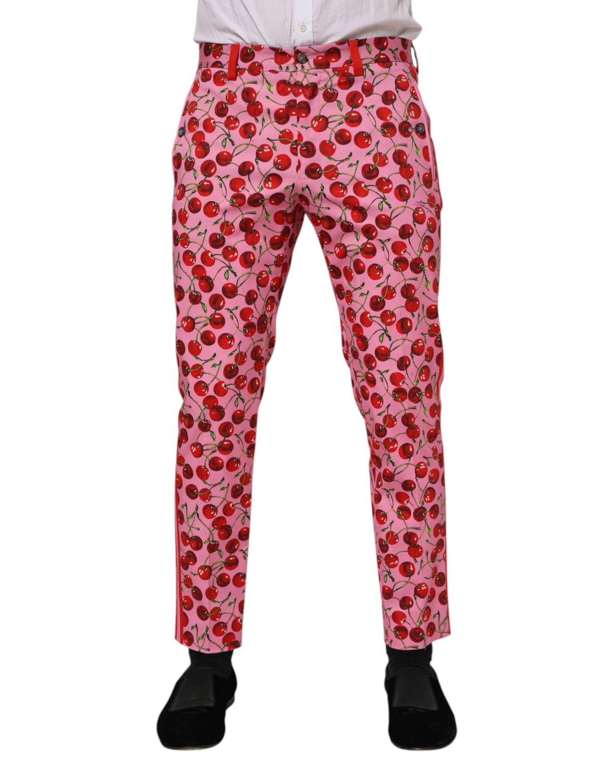 Dolce & Gabbana Pink Cherry Print Cotton Dress Pants - IT48 | M - Trousers