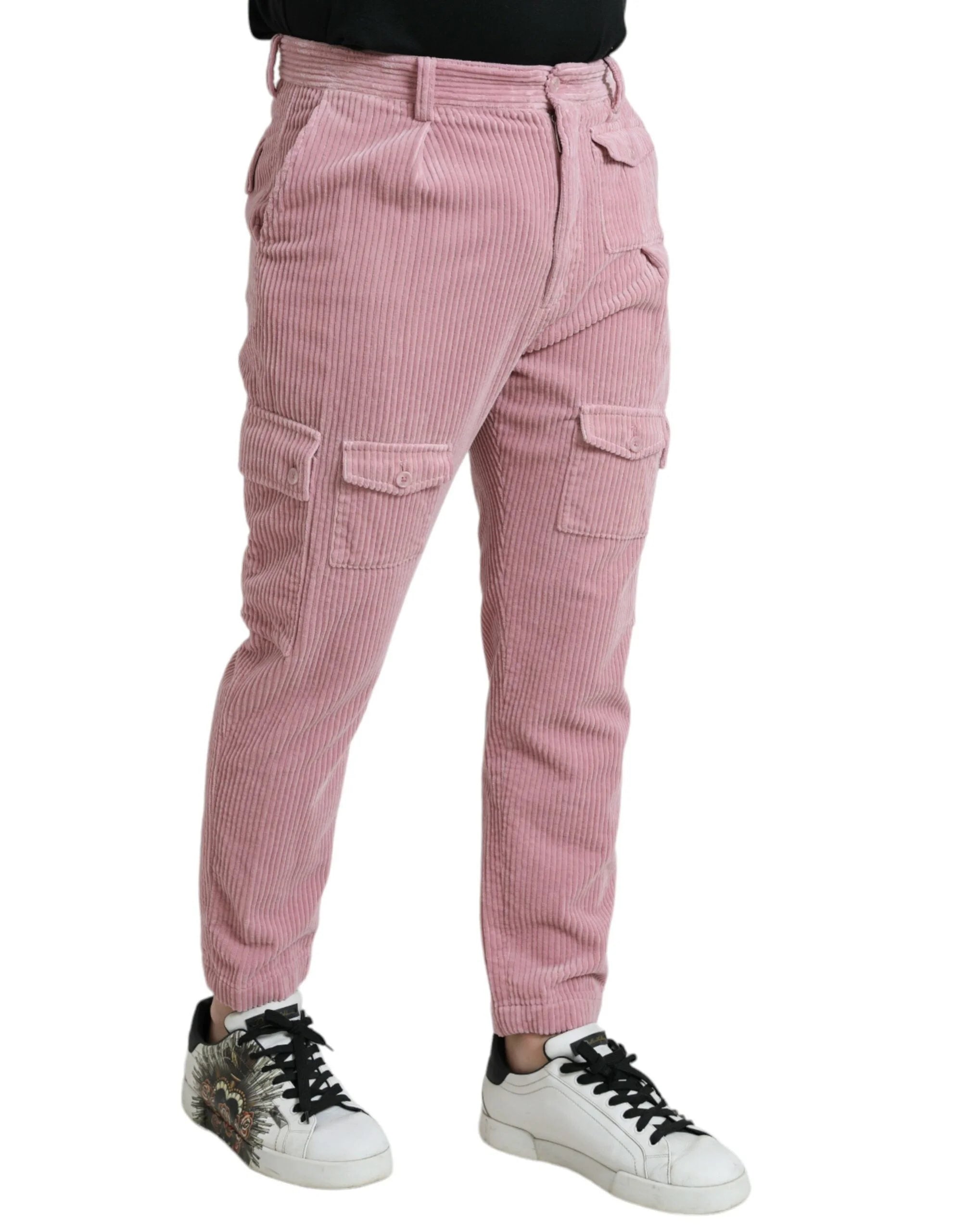 Dolce & Gabbana Pink Corduroy Cotton Stretch Skinny Cargo Jeans - IT48 | M - Jeans