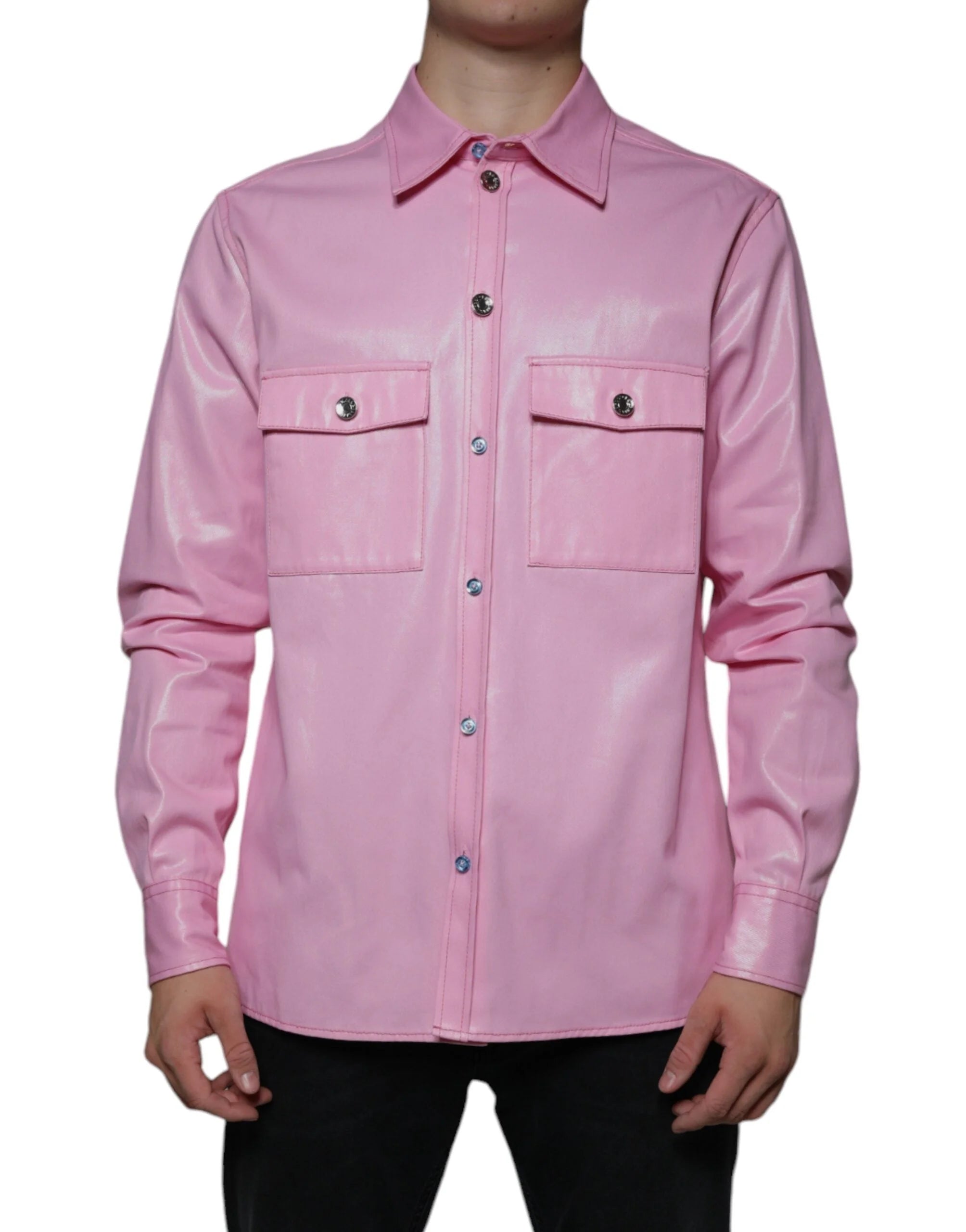 Dolce & Gabbana Pink Cotton Collared Button Down Shirt - Shirts