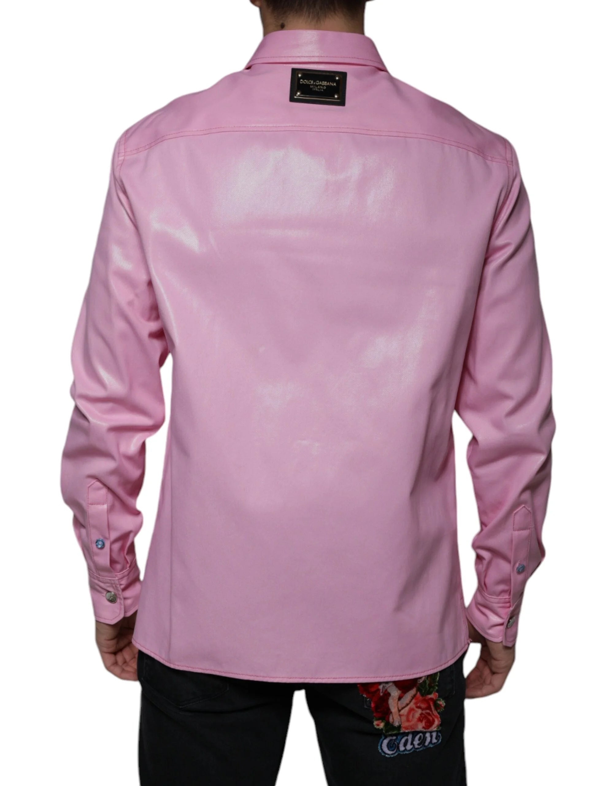 Dolce & Gabbana Pink Cotton Collared Button Down Shirt - Shirts