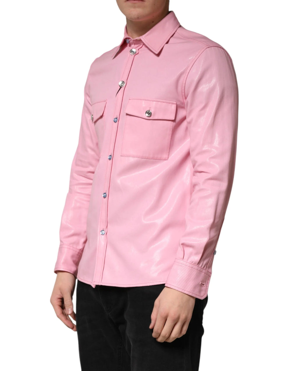Dolce & Gabbana Rosa Bomullskrage Herrknappskjorta