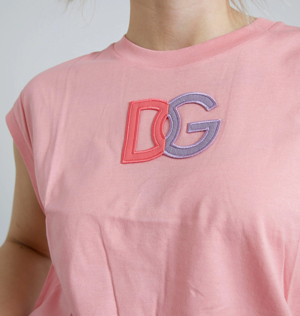 Dolce & Gabbana Pink Cotton DG Logo Crew Neck Tank T-shirt - Tank Tops