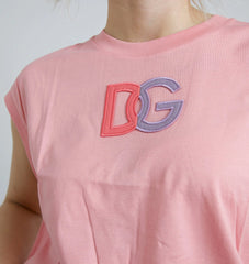 Dolce & Gabbana Pink Cotton DG Logo Crew Neck Tank T-shirt - Tank Tops