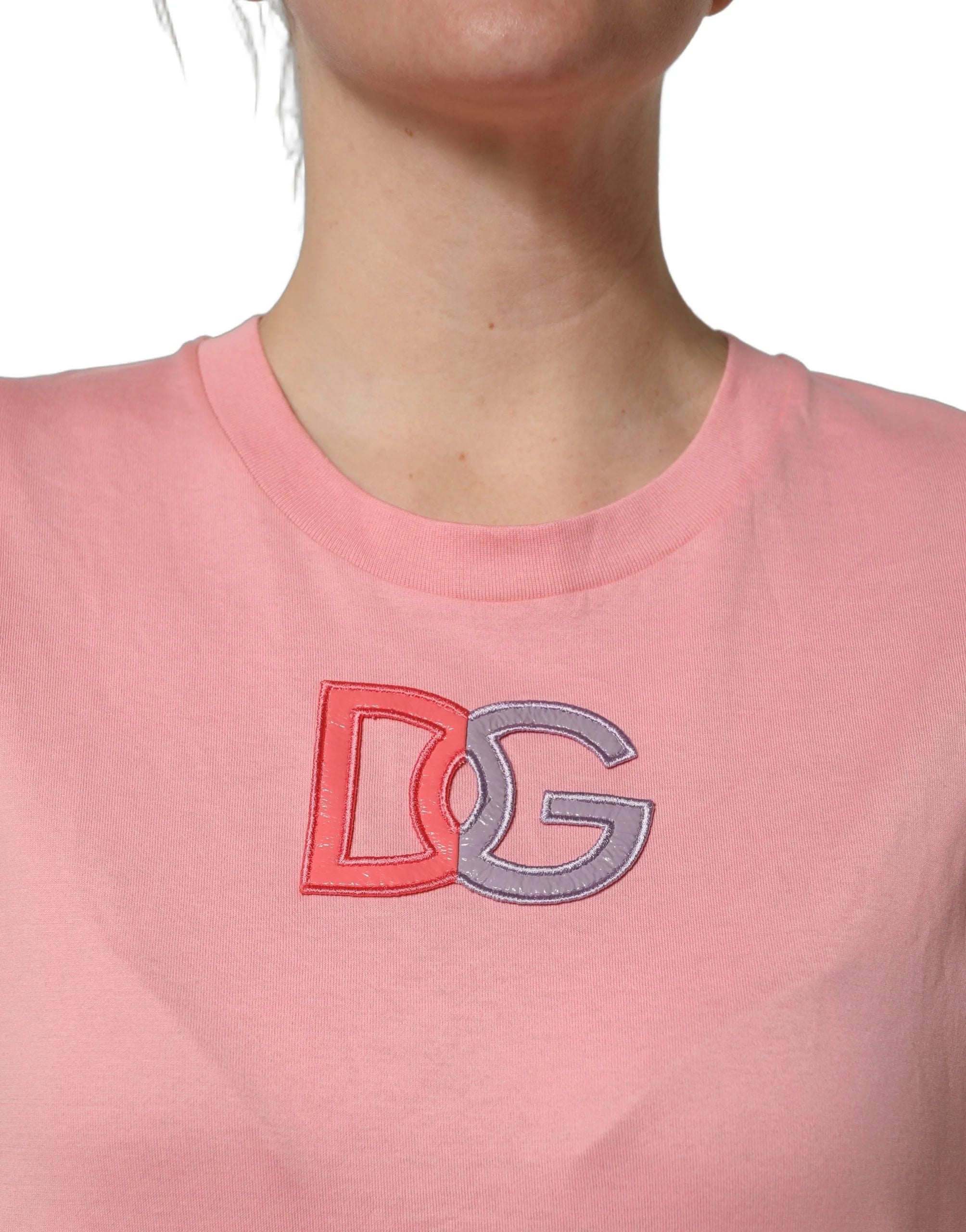 Dolce & Gabbana Pink Cotton DG Logo Round Neck Tank T-shirt - IT38 | XS