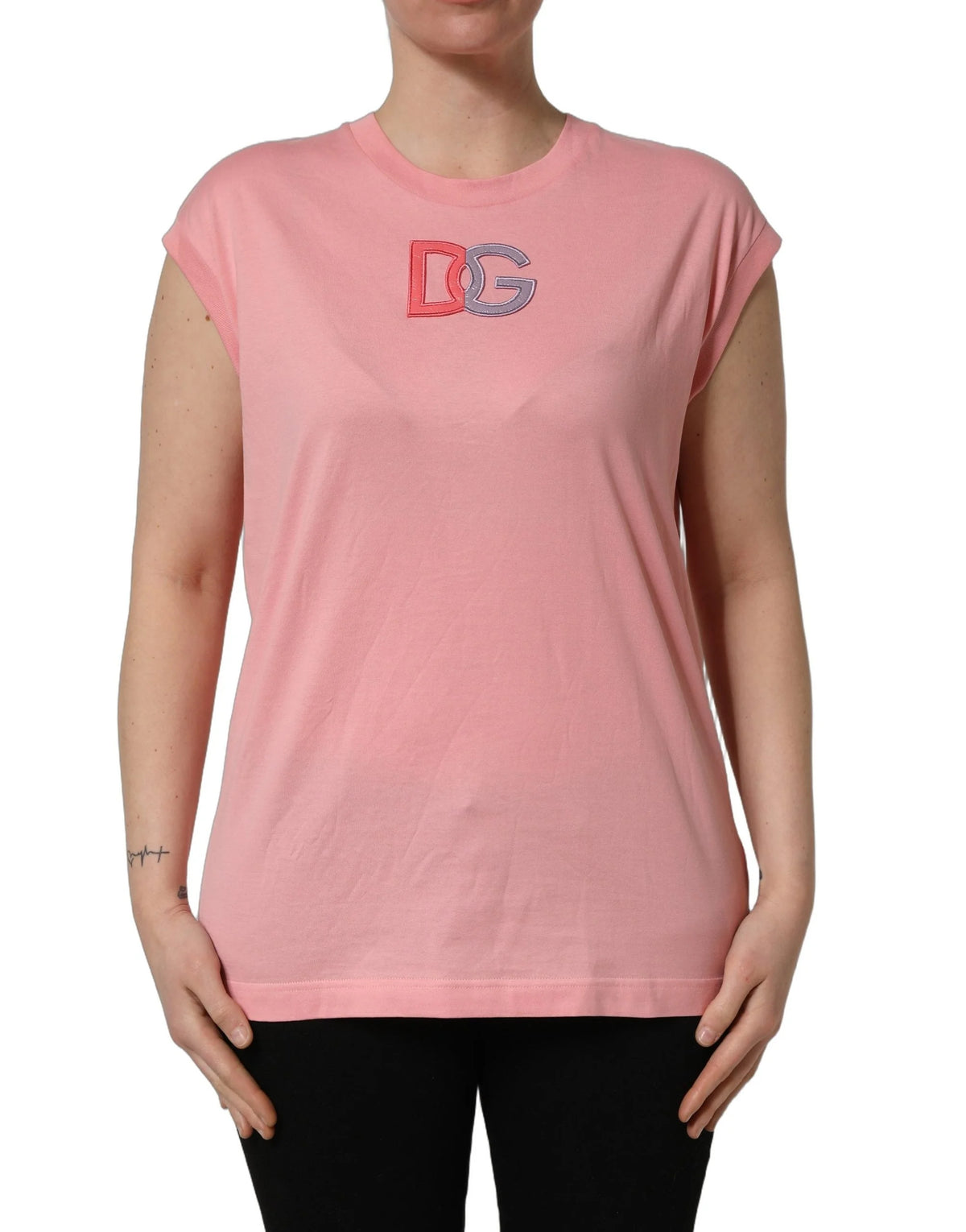 Dolce & Gabbana Pink Cotton DG Logo Round Neck Tank T-shirt - IT38 | XS