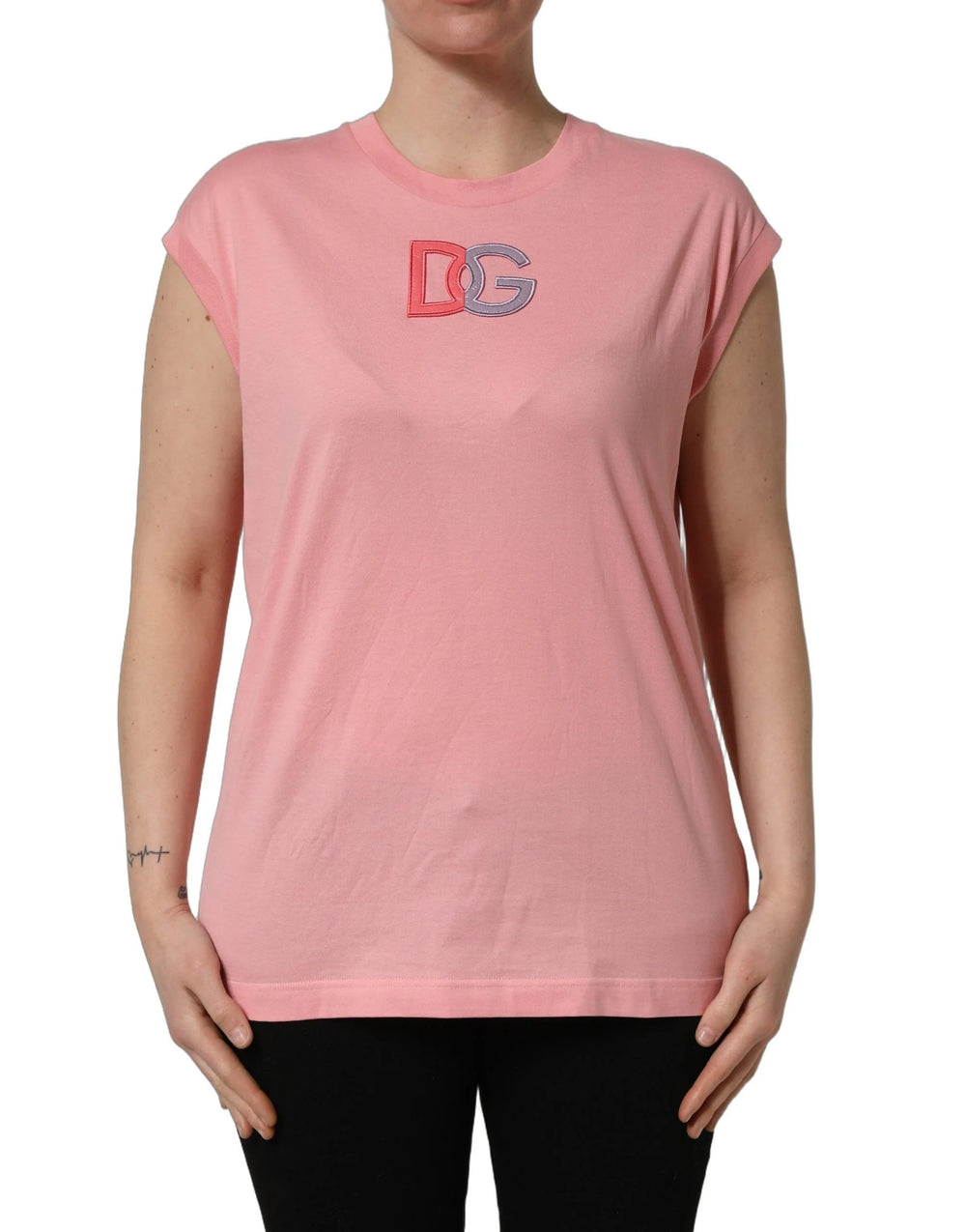 Dolce & Gabbana Pink Cotton DG Logo Round Neck Tank T-shirt - IT38 | XS