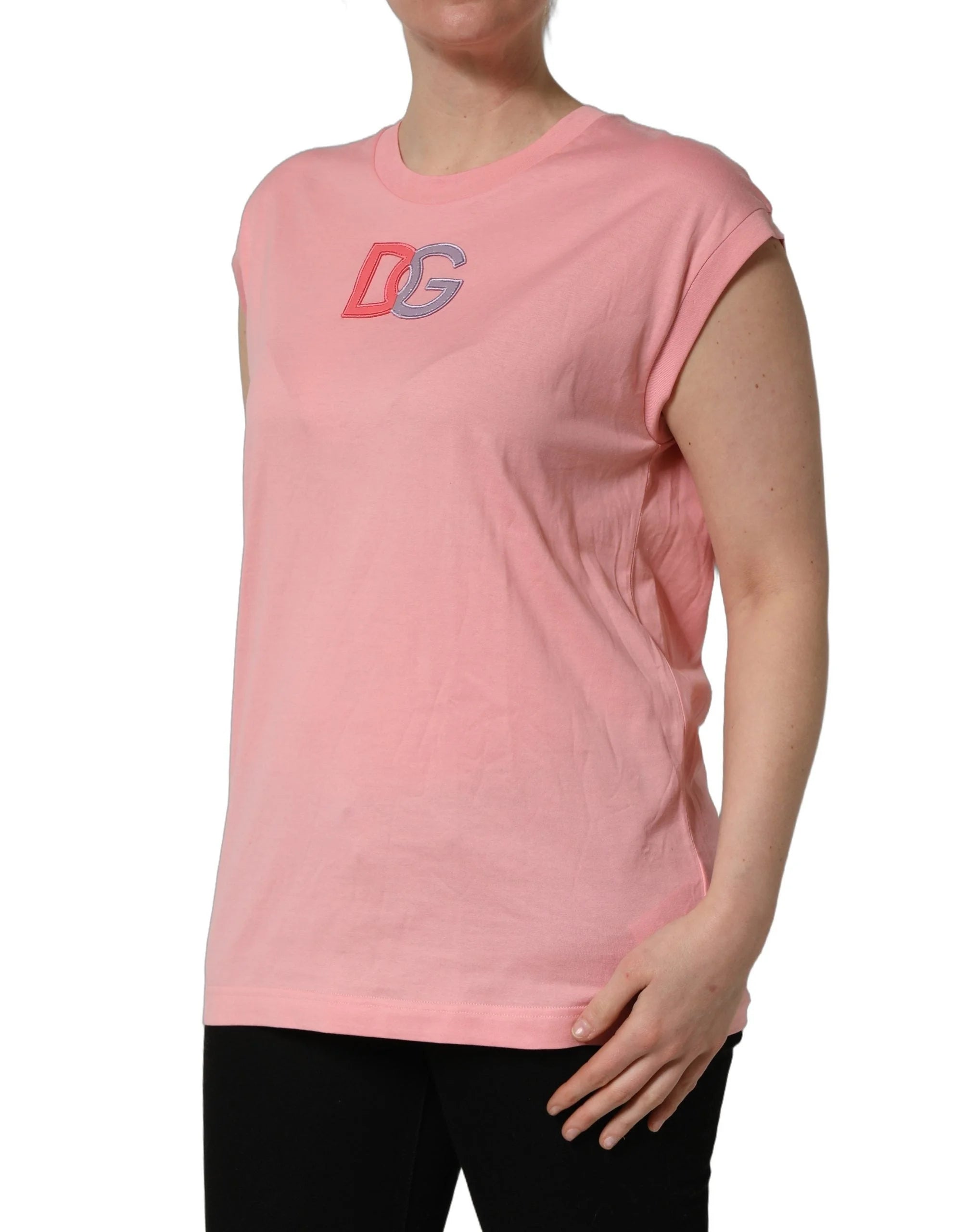 Dolce & Gabbana Pink Cotton DG Logo Round Neck Tank T-shirt - IT38 | XS