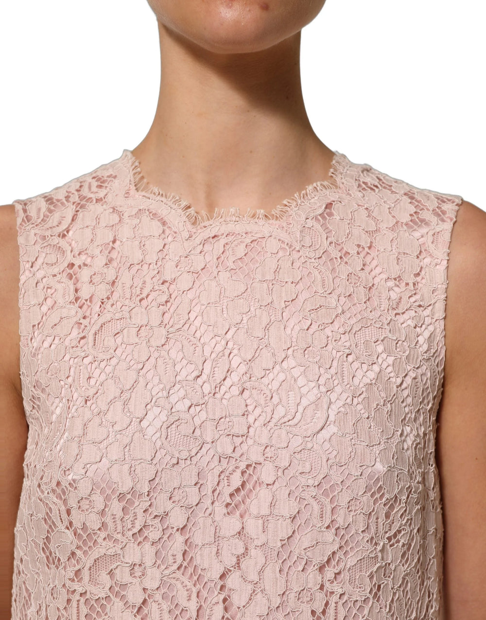 Dolce & Gabbana Pink Cotton Floral Lace Sleeveless Mini Dress - IT40|S