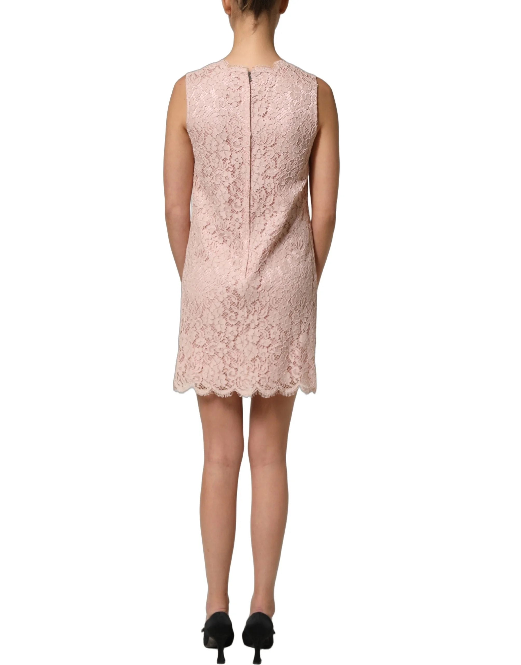 Dolce & Gabbana Pink Cotton Floral Lace Sleeveless Mini Dress - IT40|S