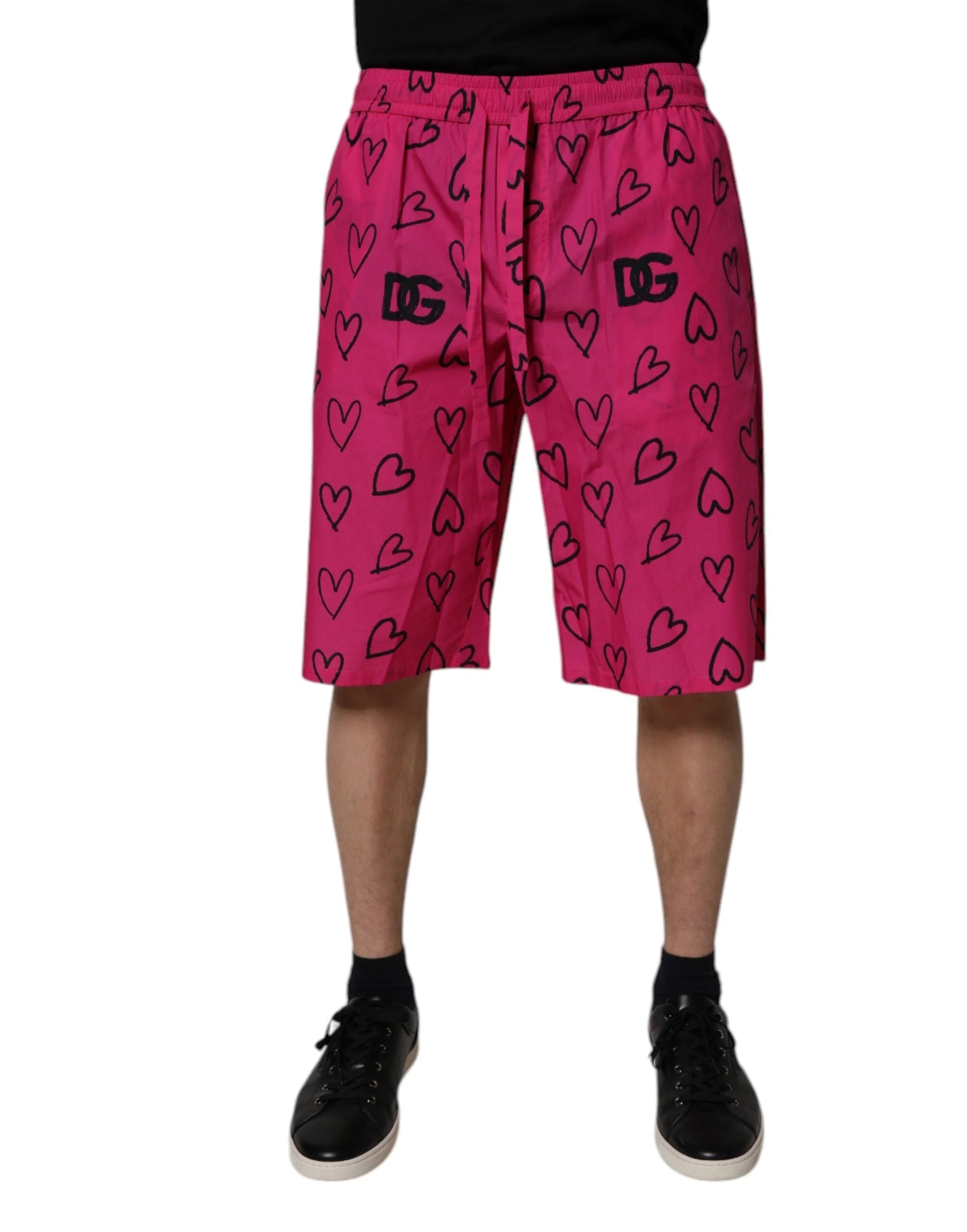 Dolce & Gabbana Pink Cotton Heart Print Bermuda Shorts - IT48 | M
