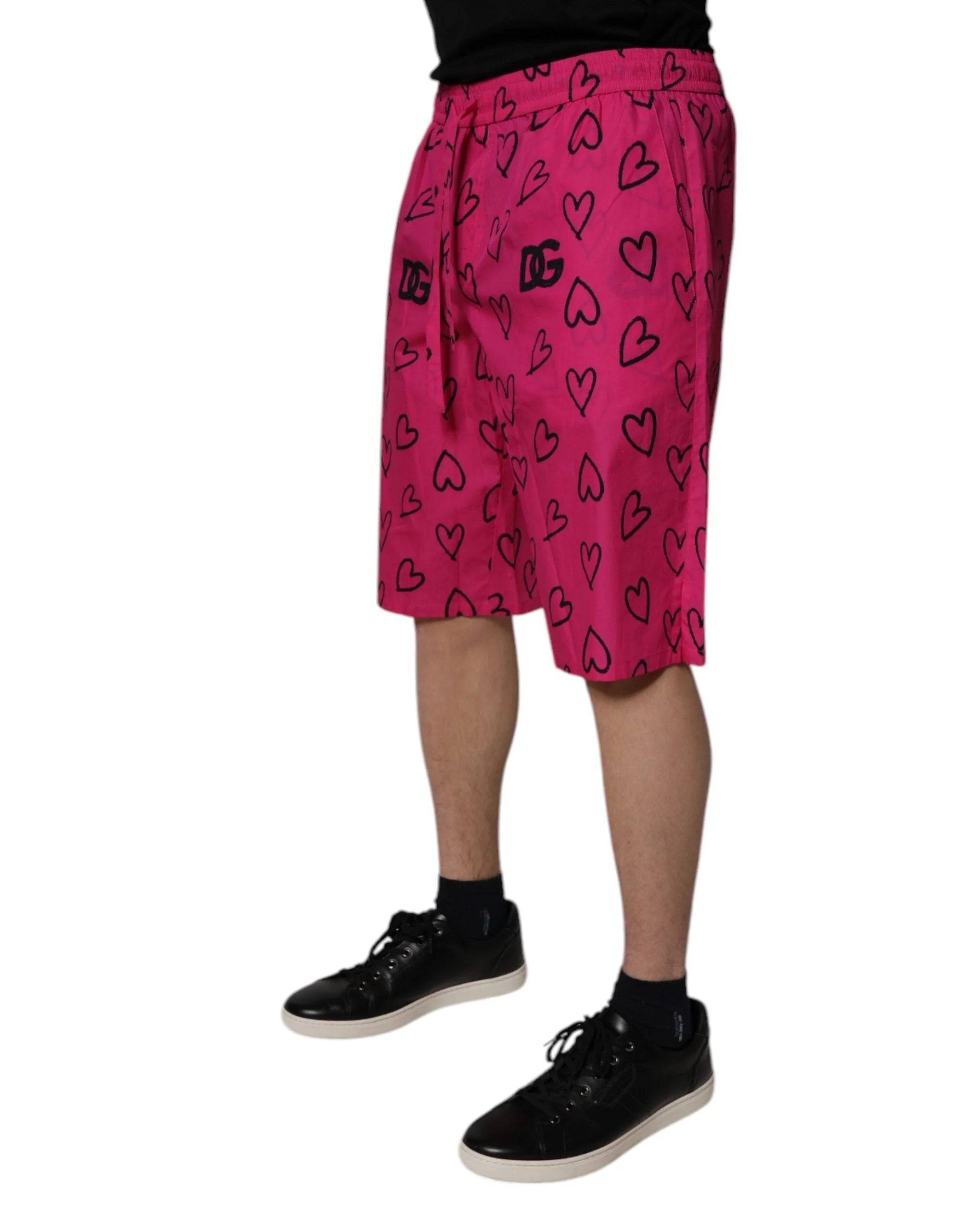 Dolce & Gabbana Pink Cotton Heart Print Bermuda Shorts - IT48 | M