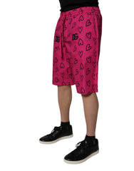 Dolce & Gabbana Pink Cotton Heart Print Bermuda Shorts - IT48 | M