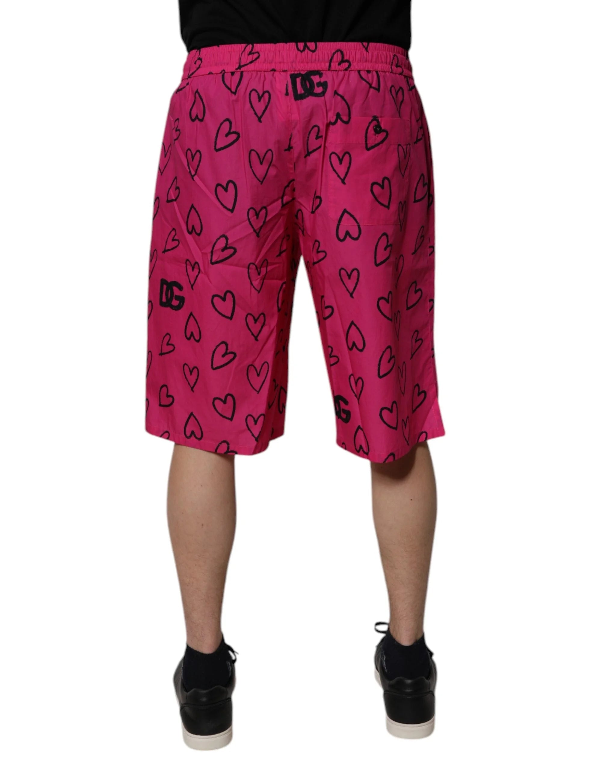 Dolce & Gabbana Pink Cotton Heart Print Bermuda Shorts - IT48 | M