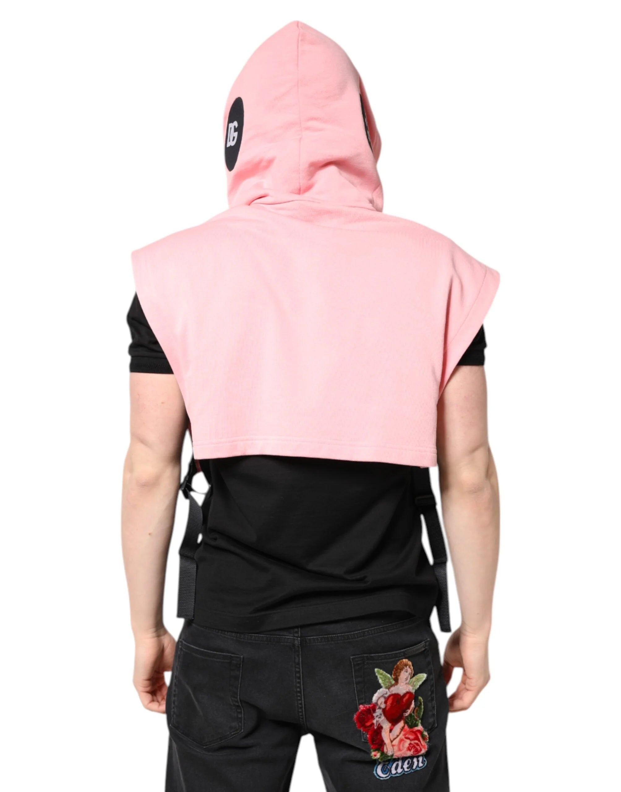 Dolce & Gabbana Pink Cotton Hooded Men Sportswear Vest Sweater - Hoodies