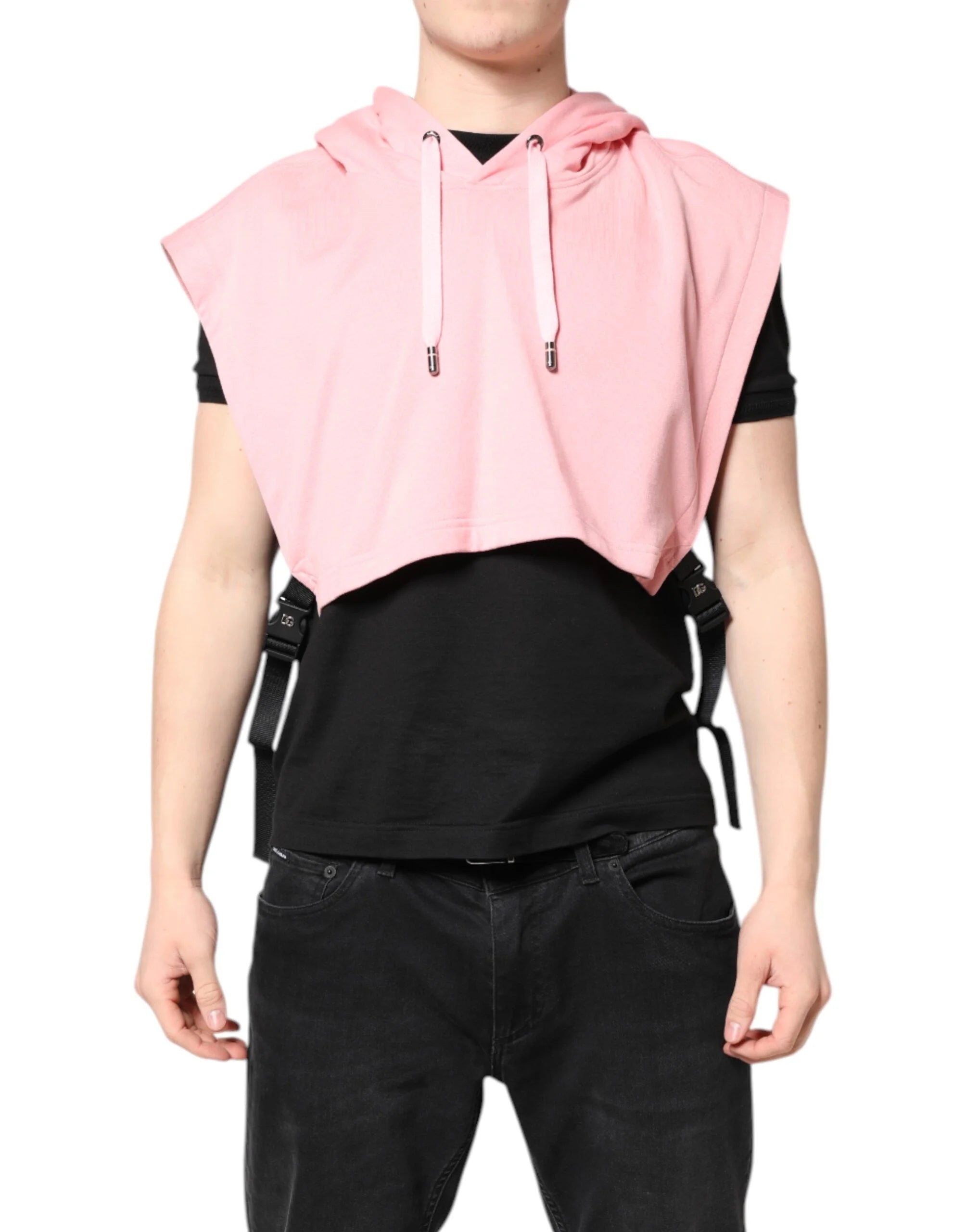Dolce & Gabbana Pink Cotton Hooded Men Sportswear Vest Sweater - Hoodies