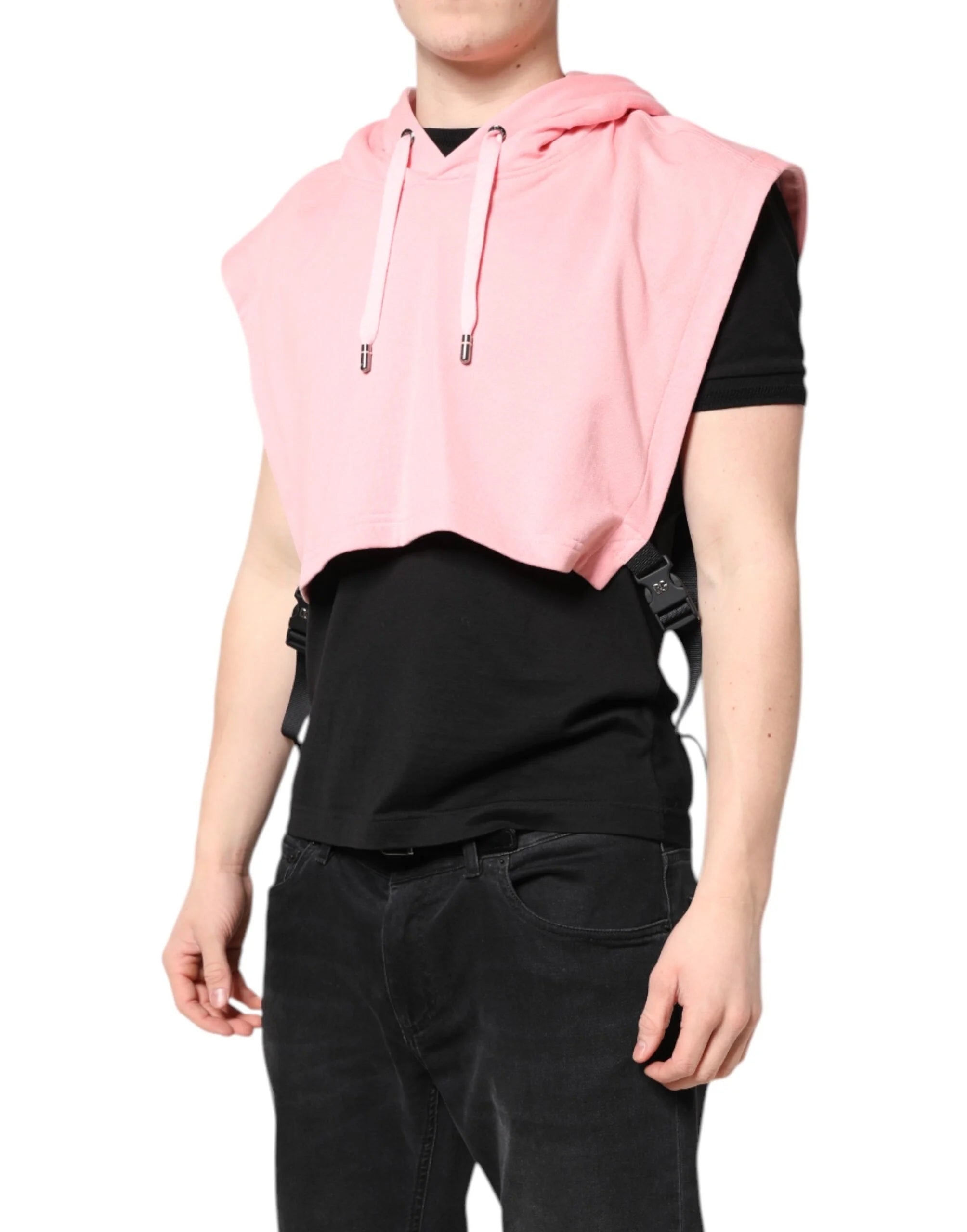 Dolce & Gabbana Pink Cotton Hooded Men Sportswear Vest Sweater - Hoodies