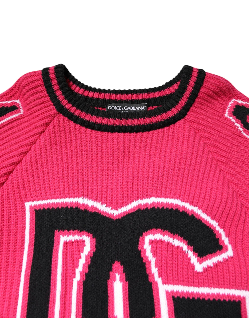 Dolce & Gabbana Pink Cotton Logo Print Knit Pullover Sweater - IT48 | M - Sweaters