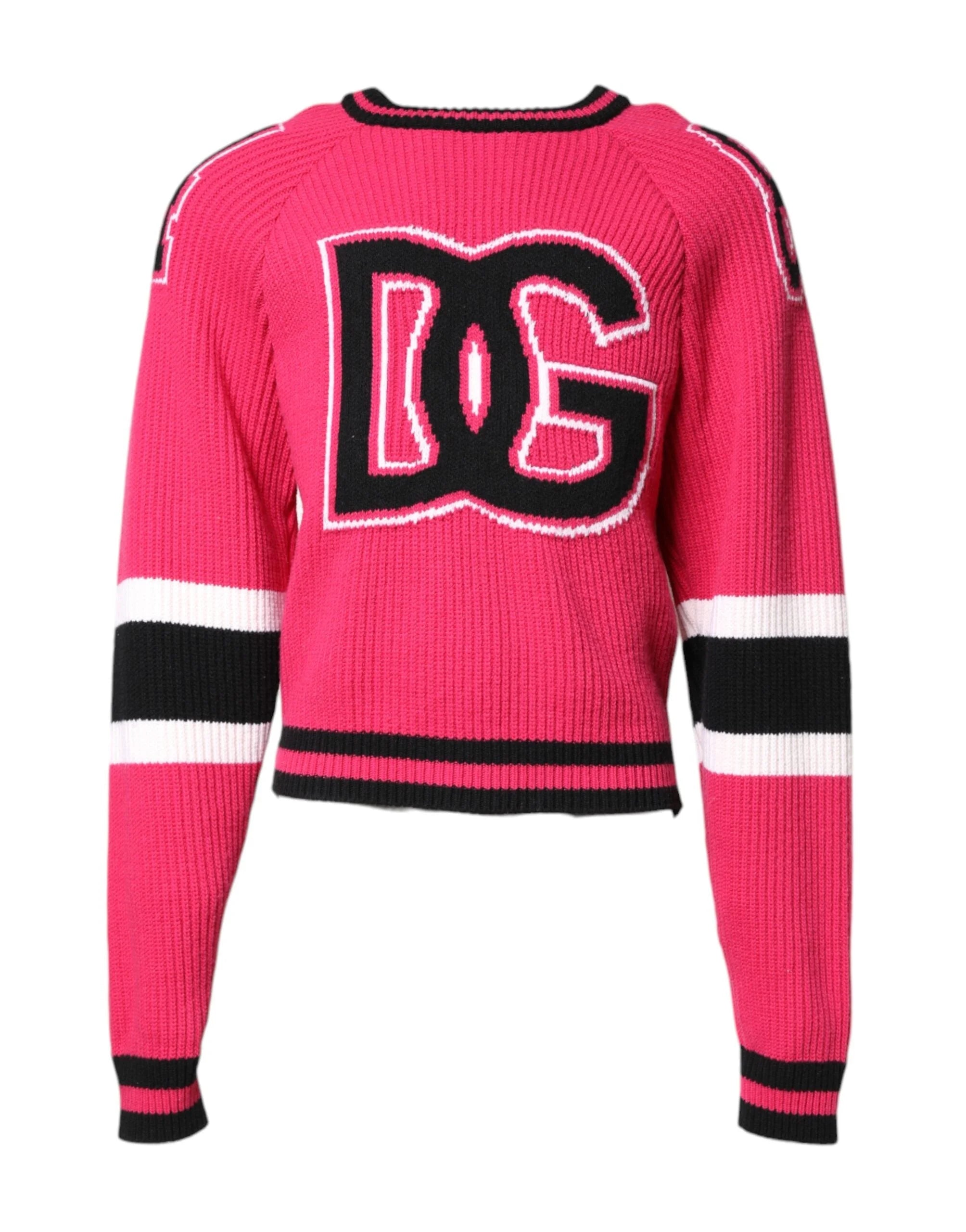 Dolce & Gabbana Pink Cotton Logo Print Knit Pullover Sweater - IT48 | M - Sweaters